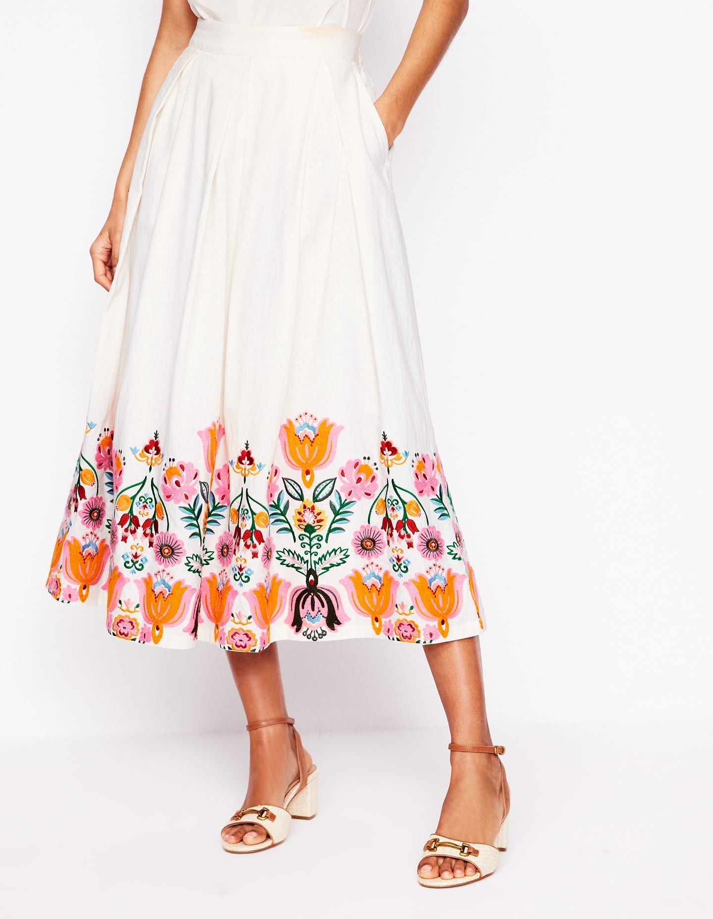 Verity Embroidered Linen Skirt-Ivory-5