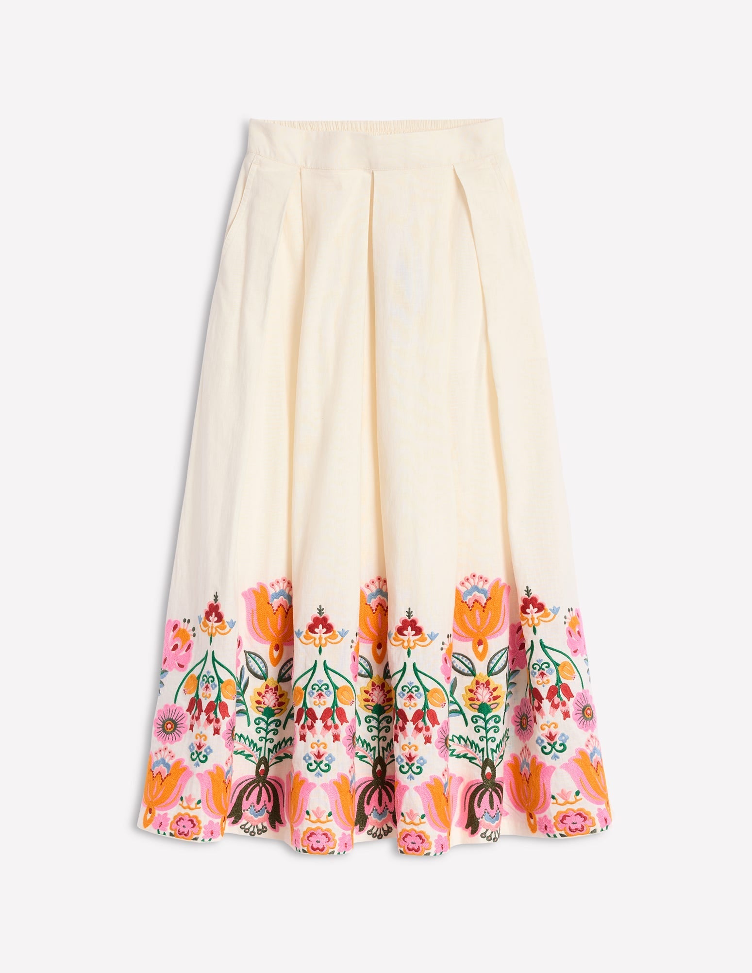 Verity Embroidered Linen Skirt-Ivory - Image 7