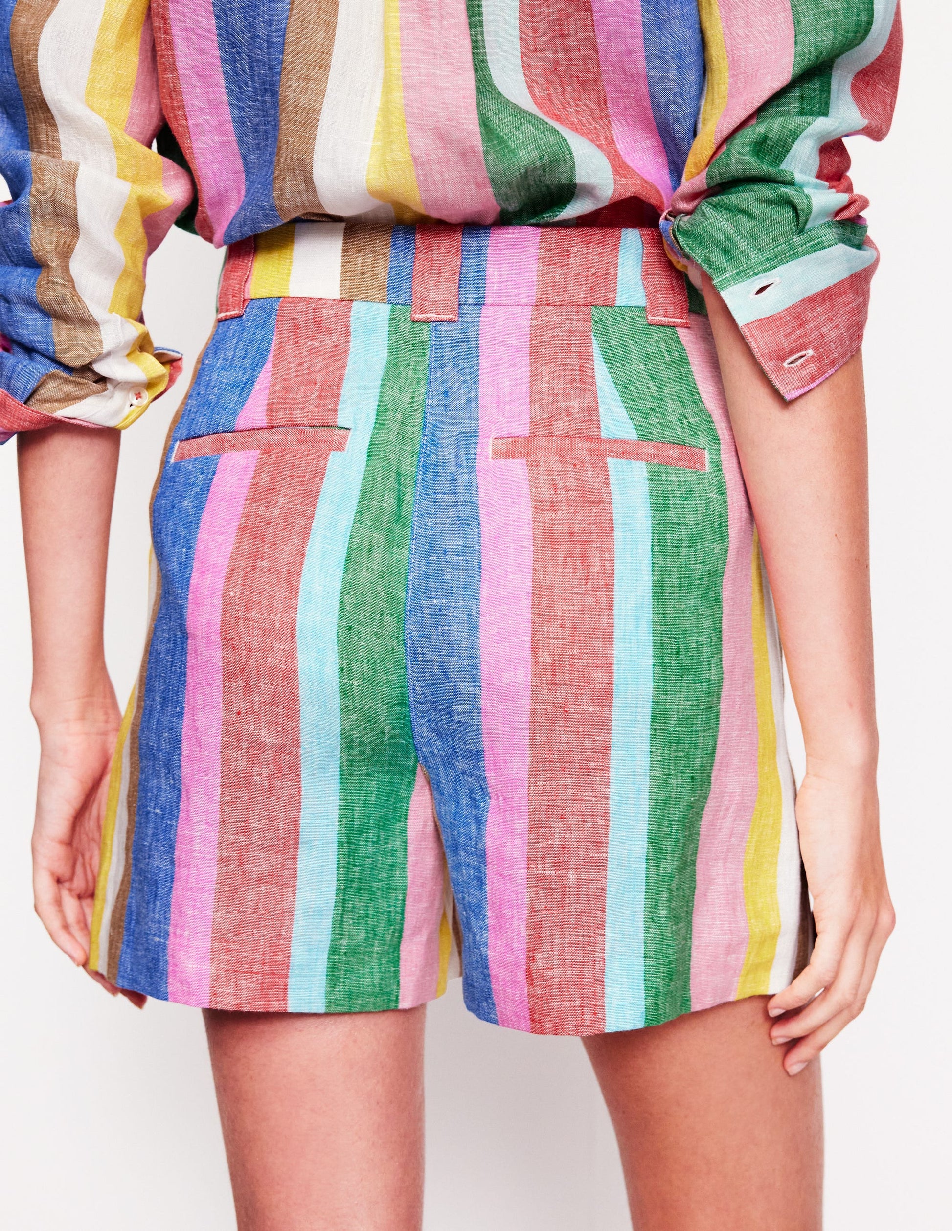 Westbourne Linen Shorts-Bright Rainbow Stripe-3