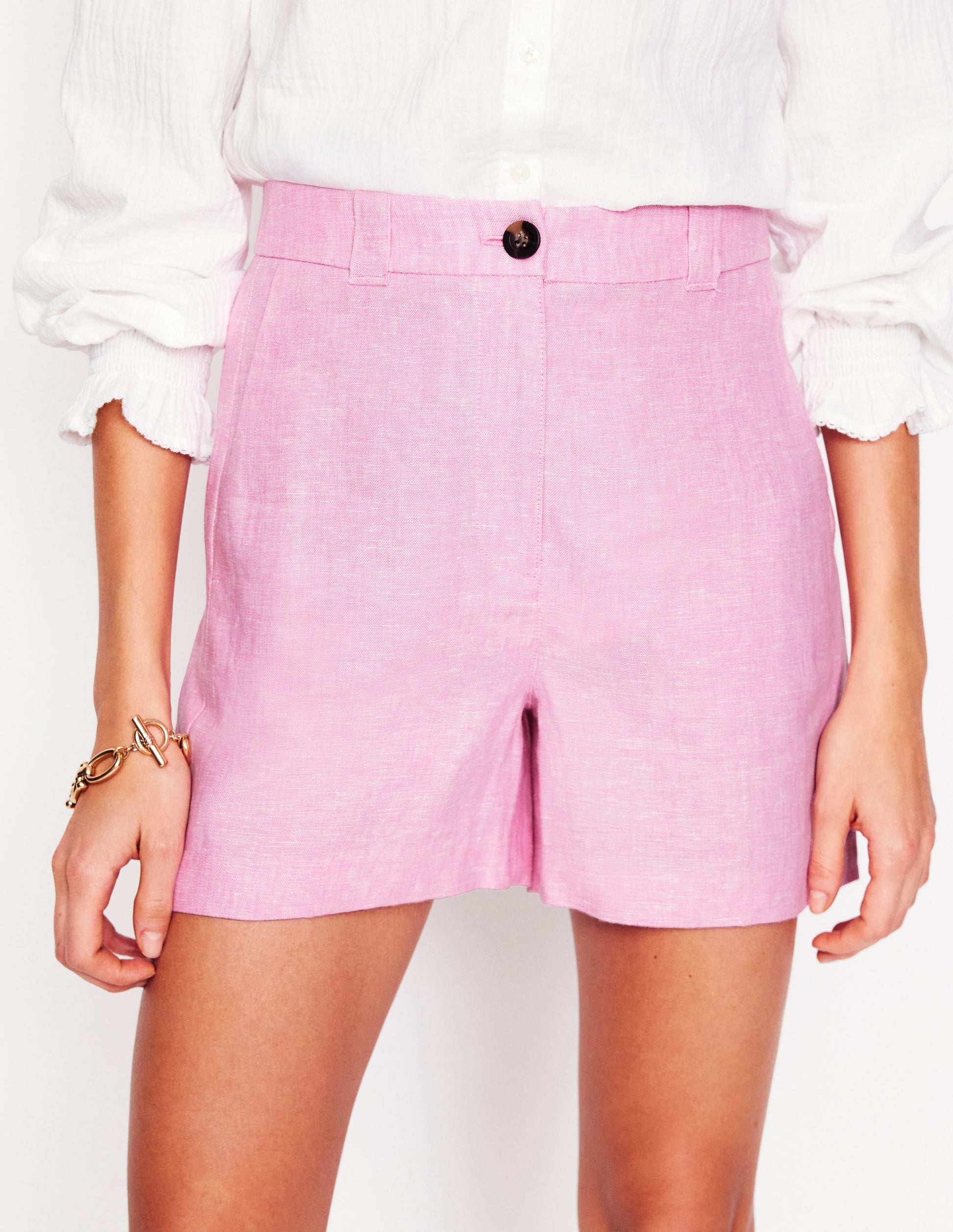 Westbourne Linen Shorts-Meadowsweet Pink Chambray-4