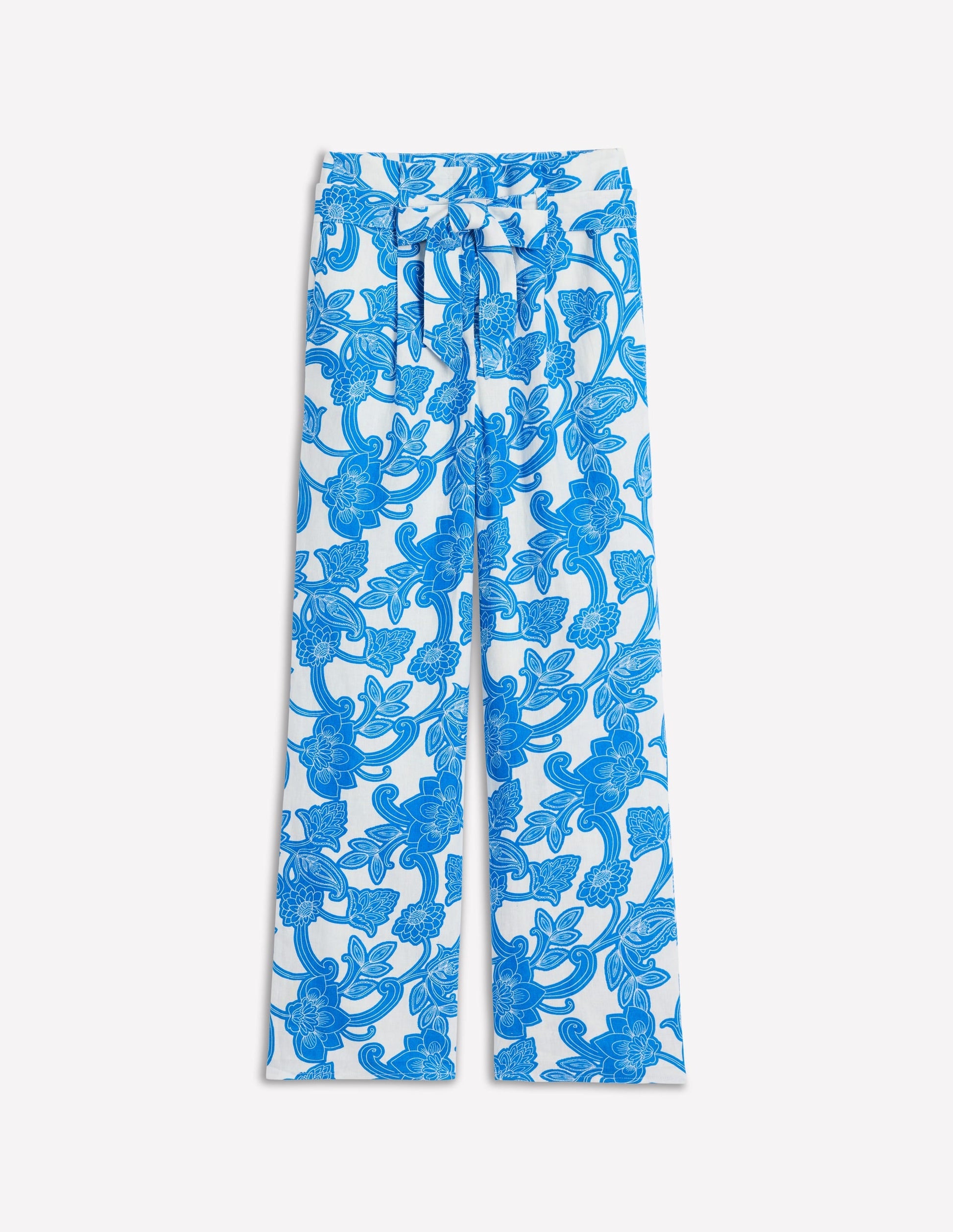 Belted Linen Trousers-Cerulean Blue, Paisley Whirl-6