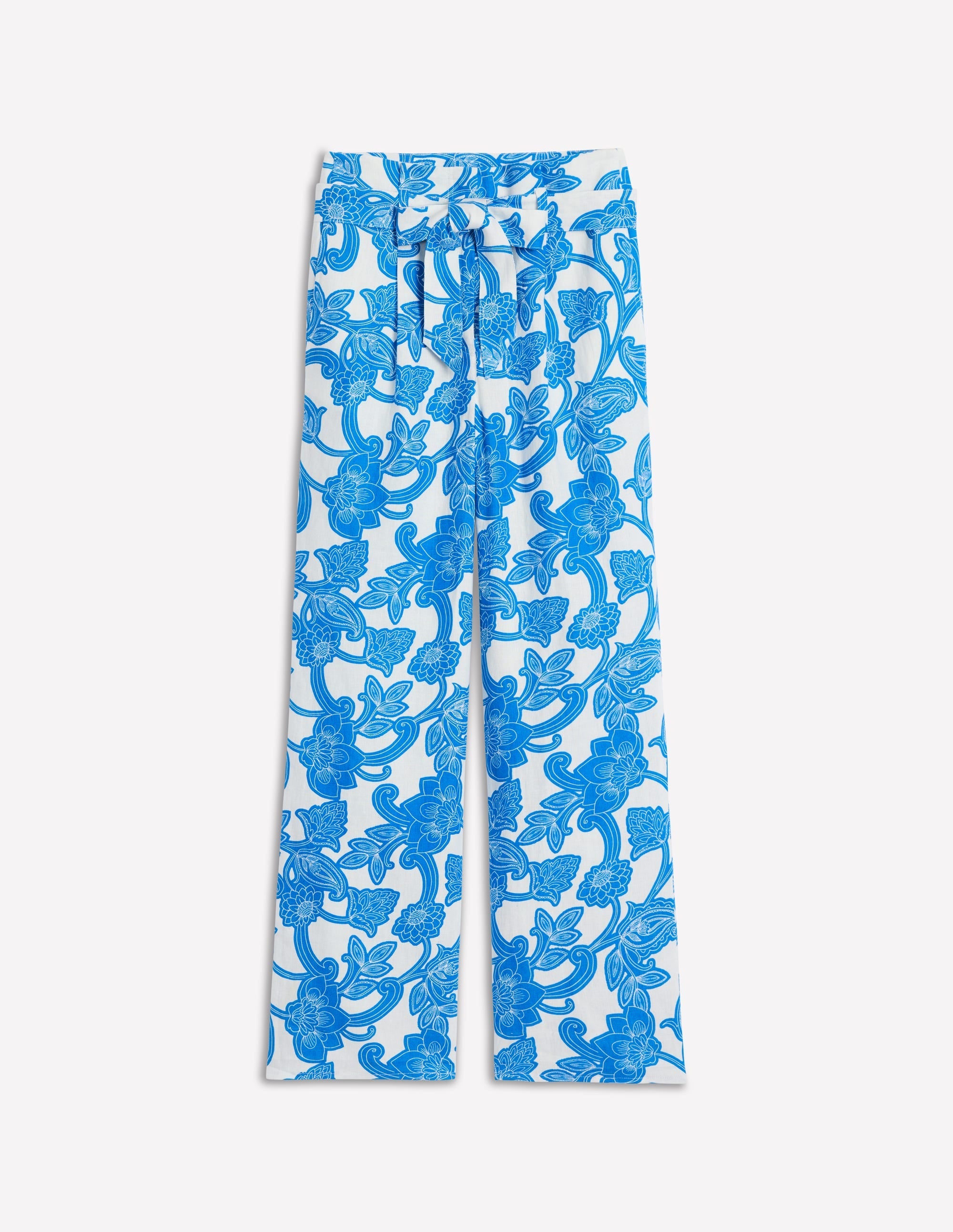 Belted Linen Trousers-Cerulean Blue, Paisley Whirl - Image 6