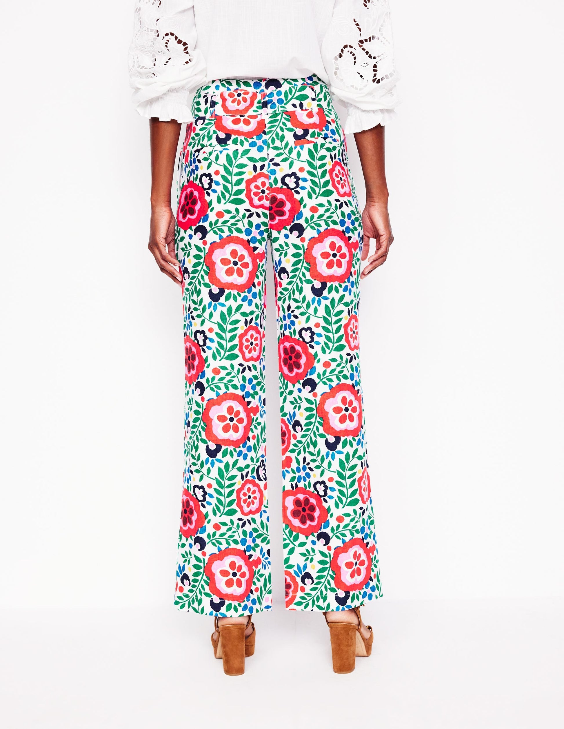 Belted Linen Trousers-Multi, Foliage Scatter-4
