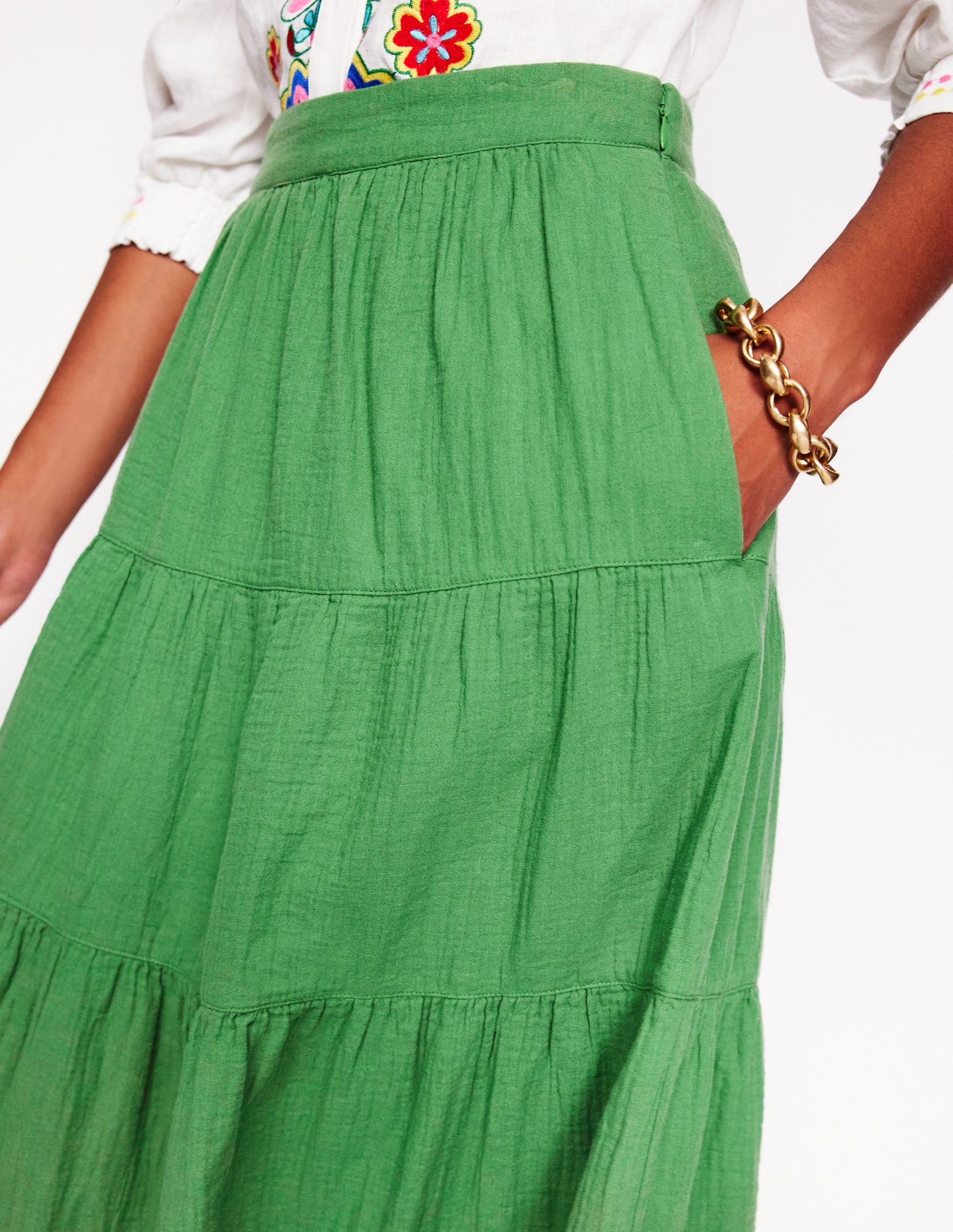 Nadia Double Cloth Maxi Skirt-Paradise Green-2