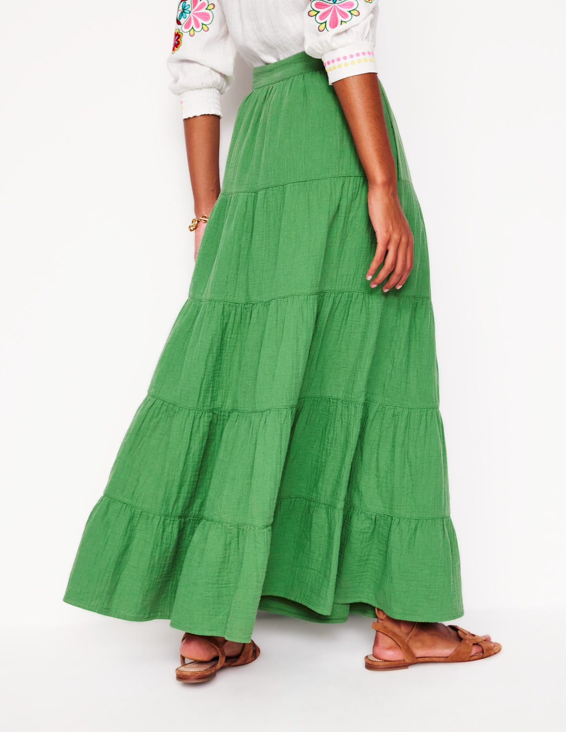 Nadia Double Cloth Maxi Skirt-Paradise Green-3