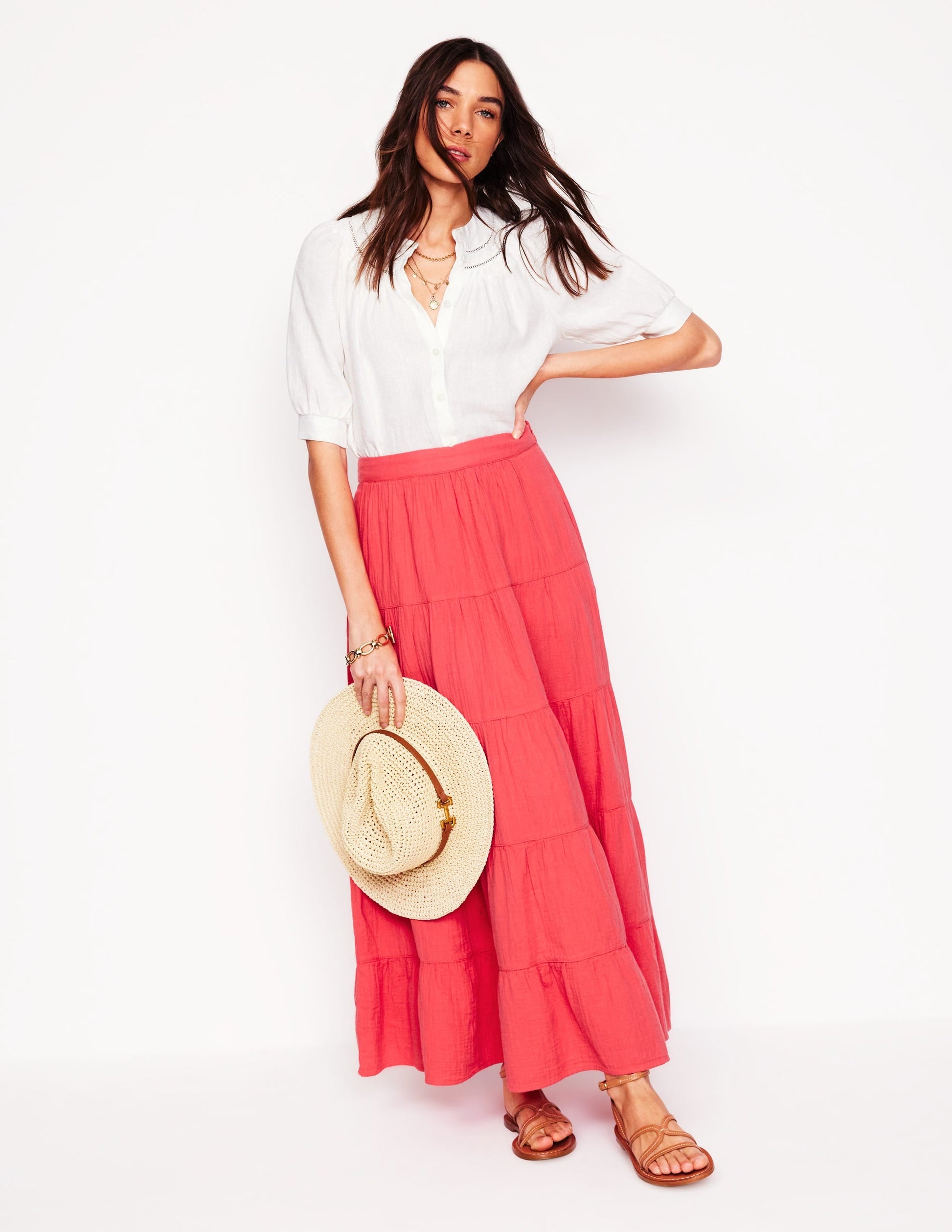 Nadia Double Cloth Maxi Skirt-Jam Red-1