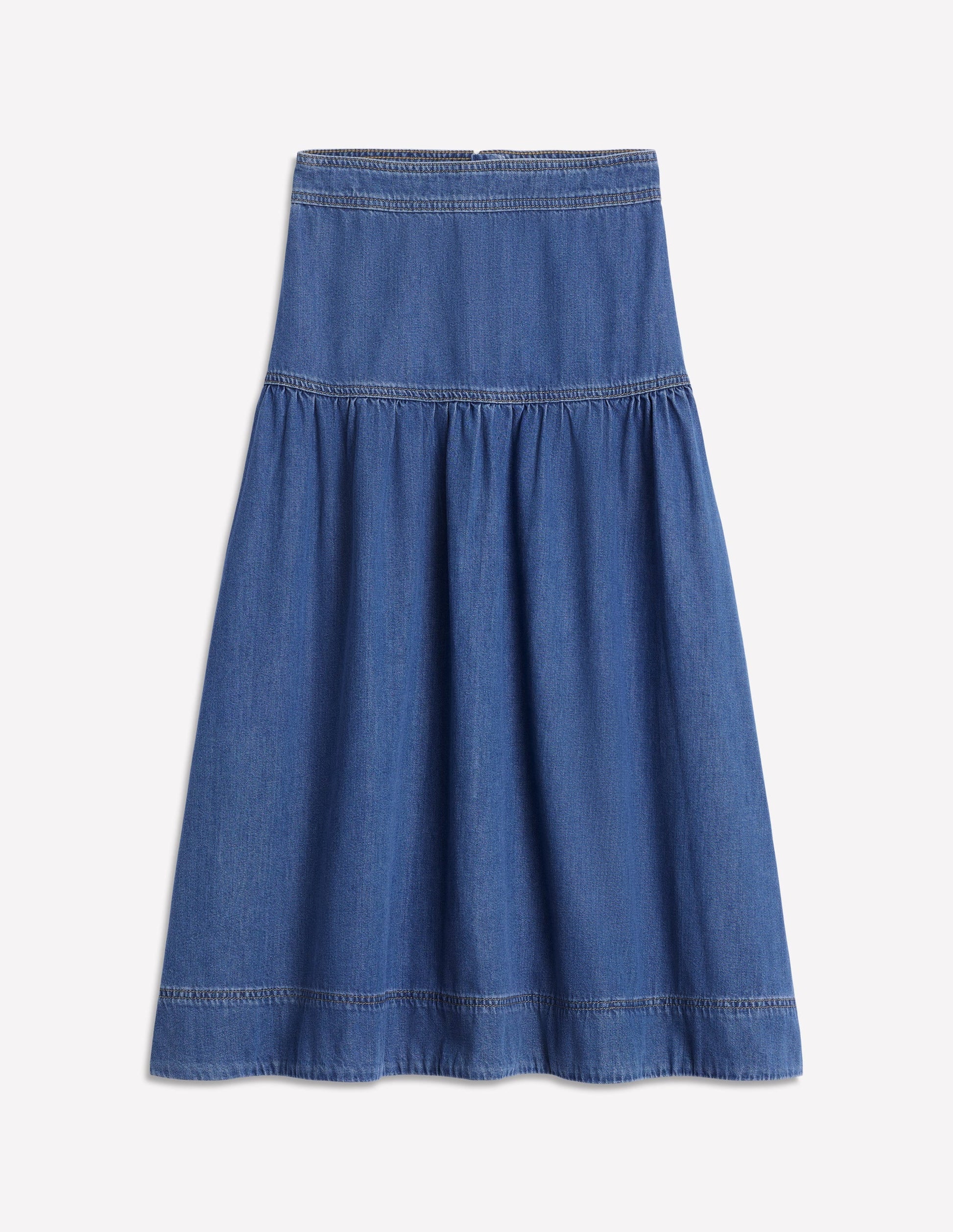 Yoke Detail Denim Midi Skirt-Mid Vintage-5