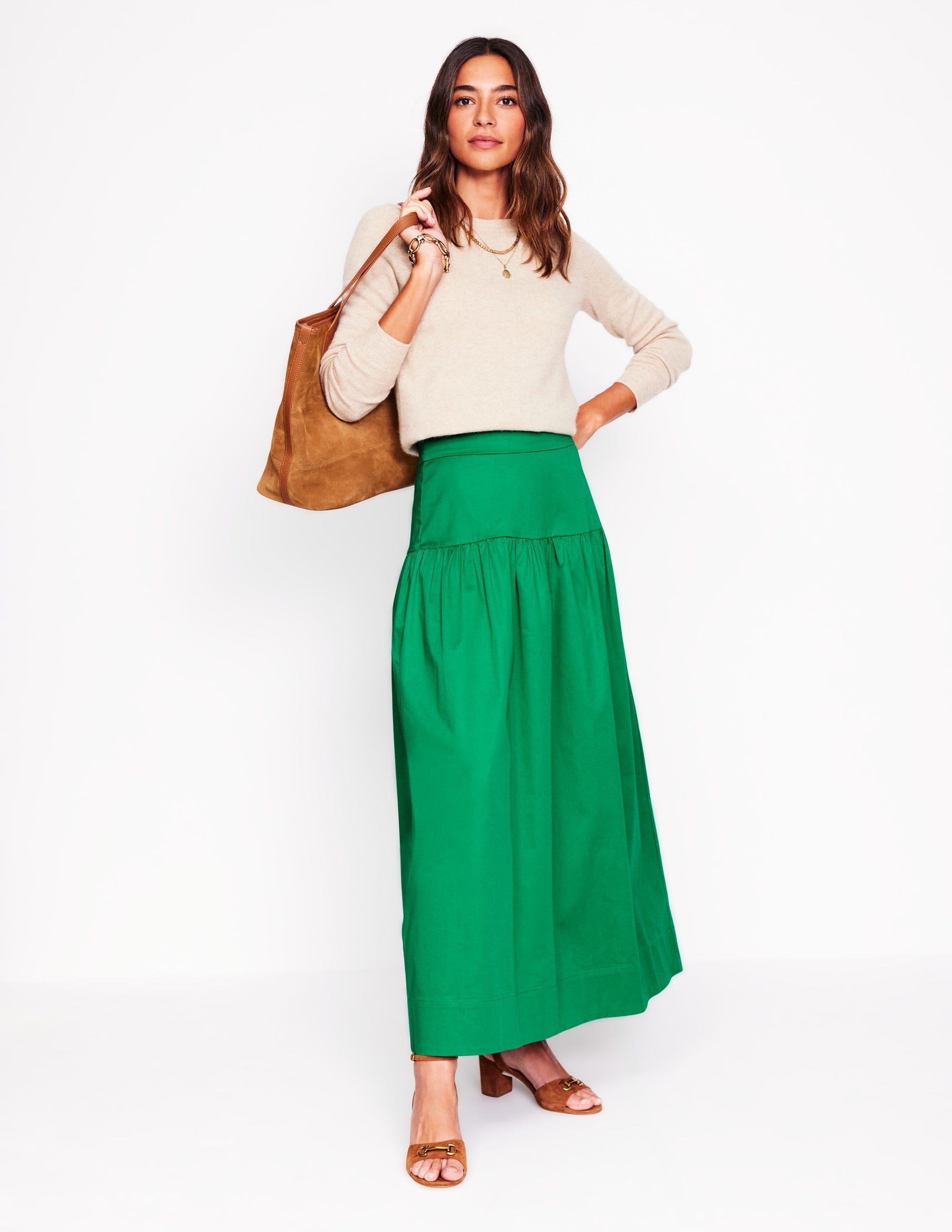 Yoke Detail Maxi Skirt-Rich Emerald - Image 1