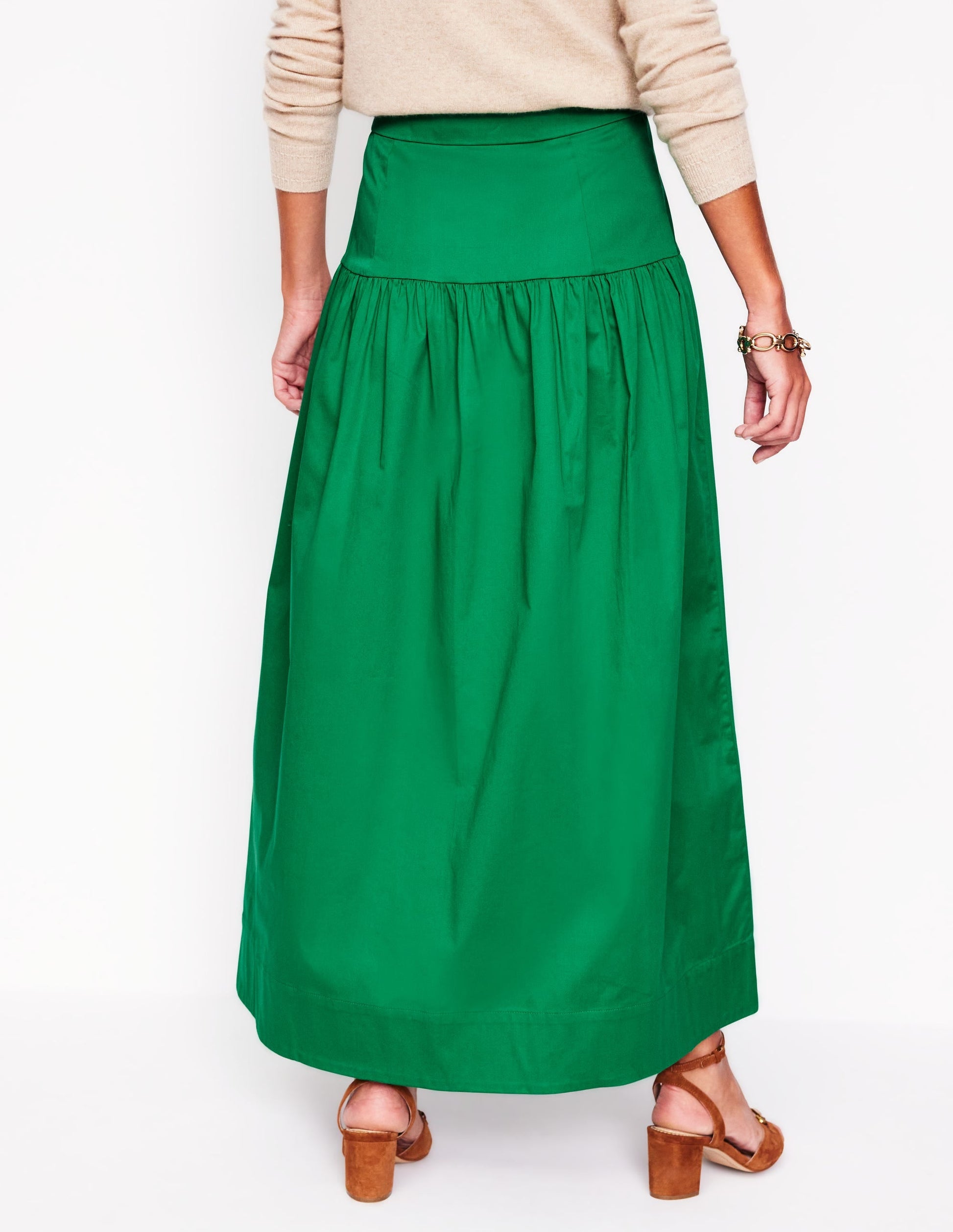 Yoke Detail Maxi Skirt-Rich Emerald-3