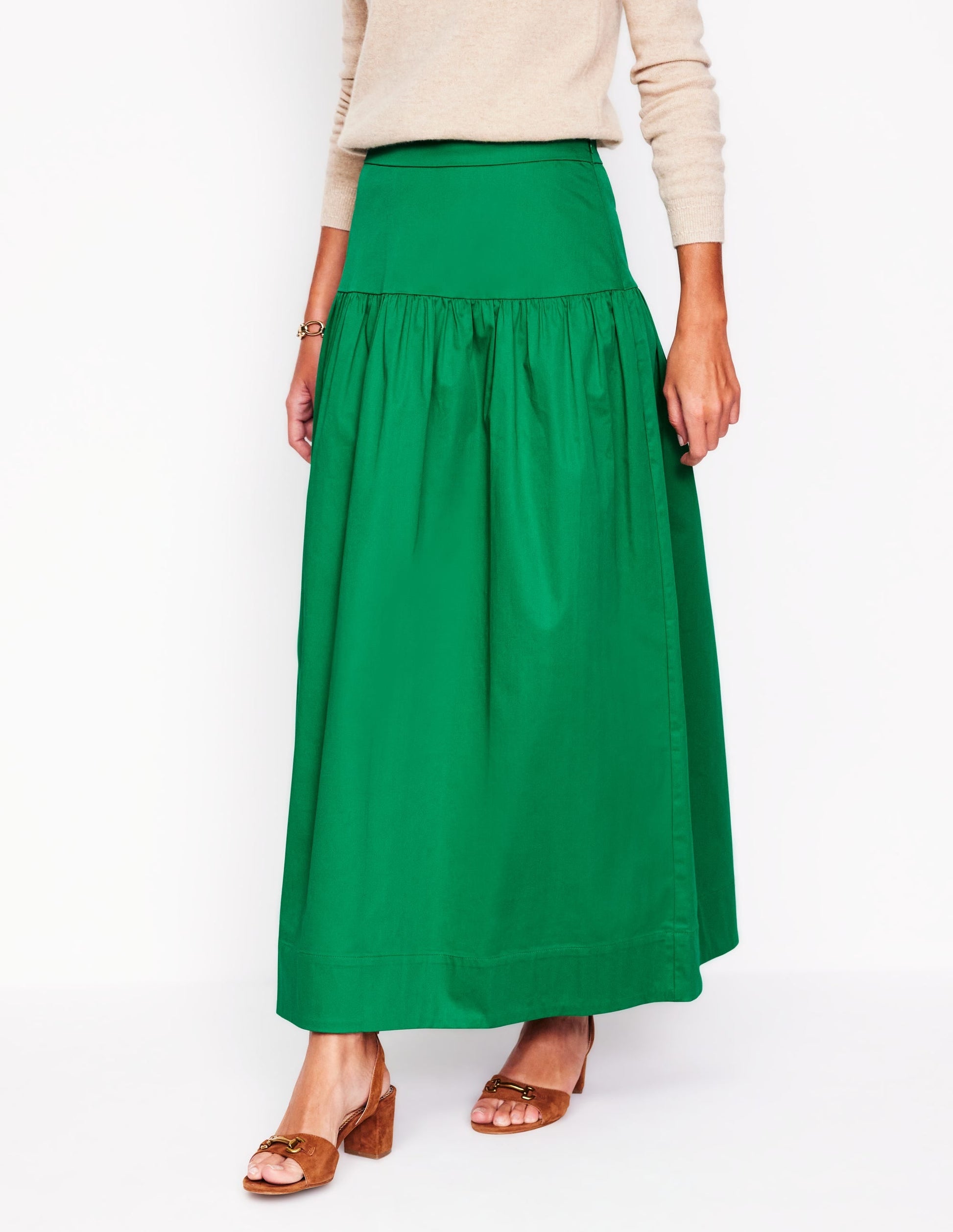 Yoke Detail Maxi Skirt-Rich Emerald-4