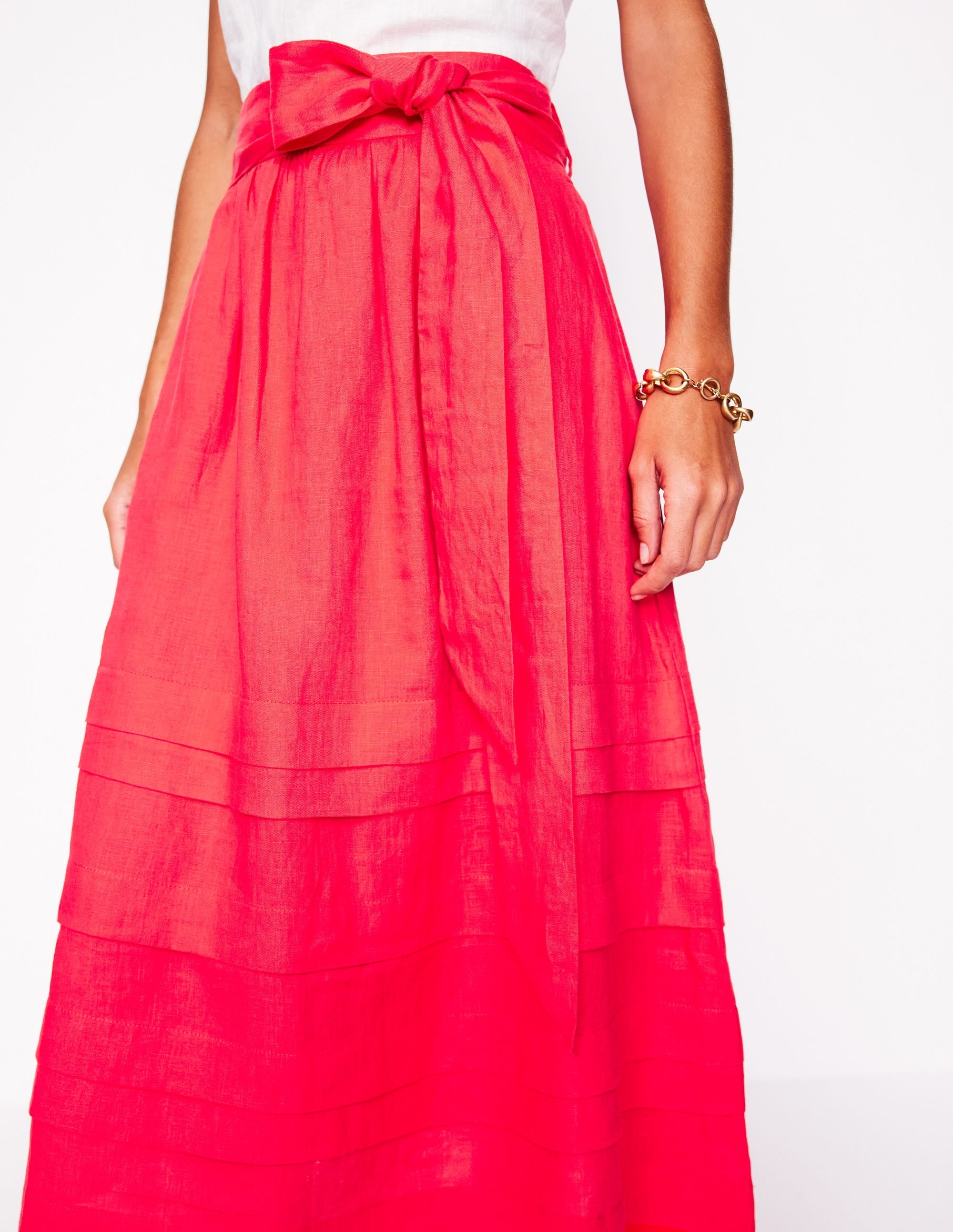 Pintuck Linen Midi Skirt-Strawberry Tart Red - Image 2