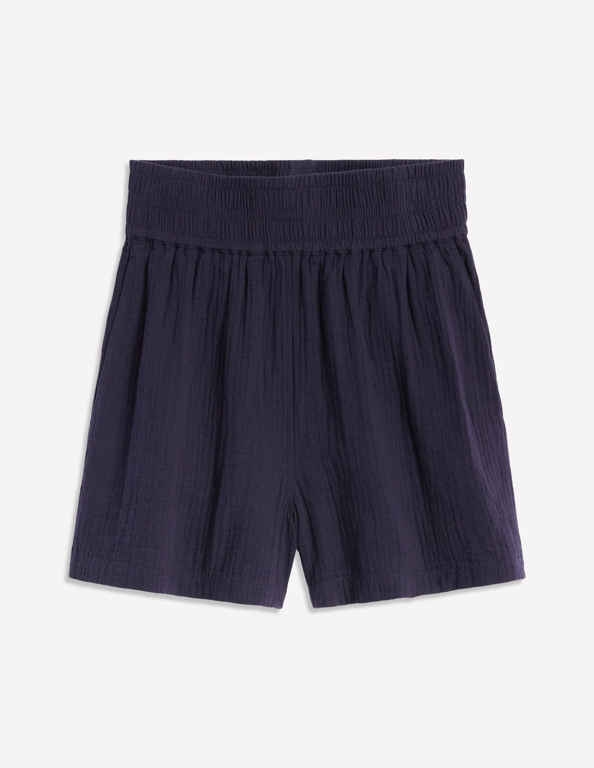 Smocked Double Cloth Shorts-Navy-5