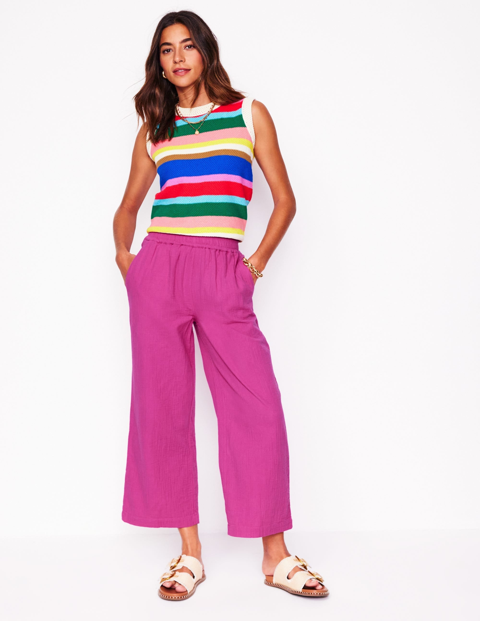 Cropped Double Cloth Trousers-Cosmos Pink - Image 1
