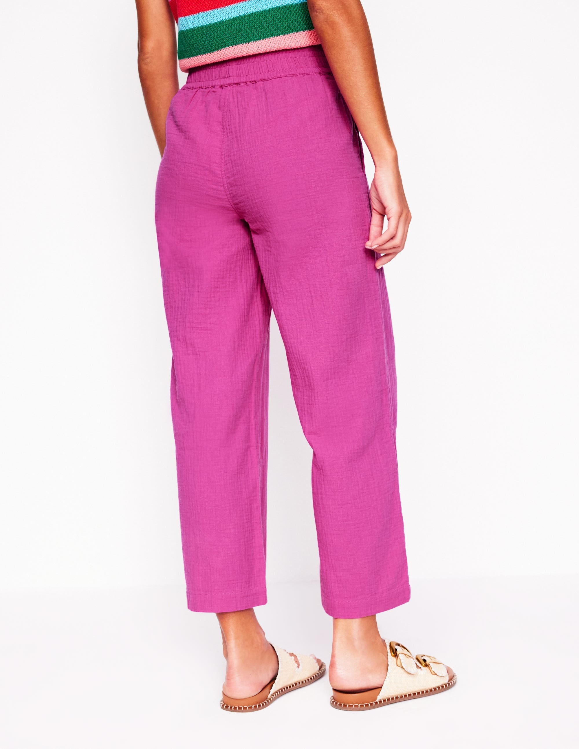 Cropped Double Cloth Trousers-Cosmos Pink - Image 3