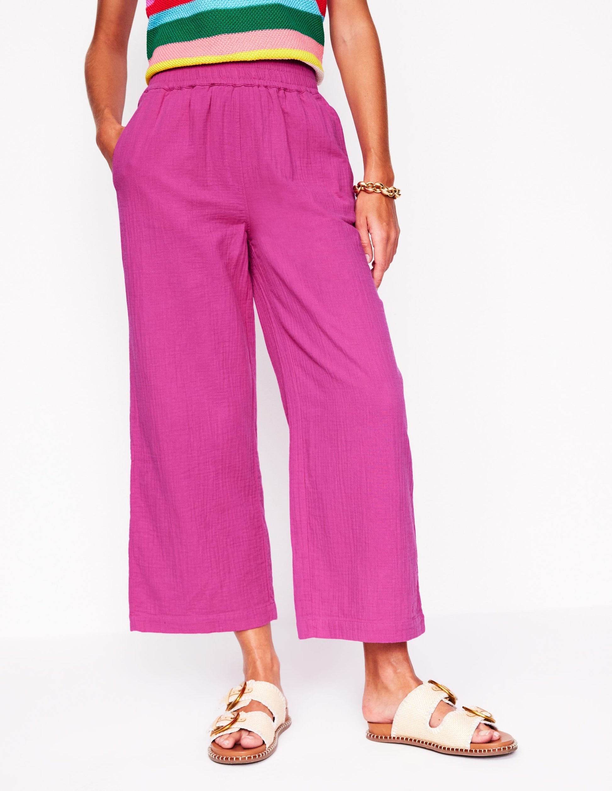 Cropped Double Cloth Trousers-Cosmos Pink-4