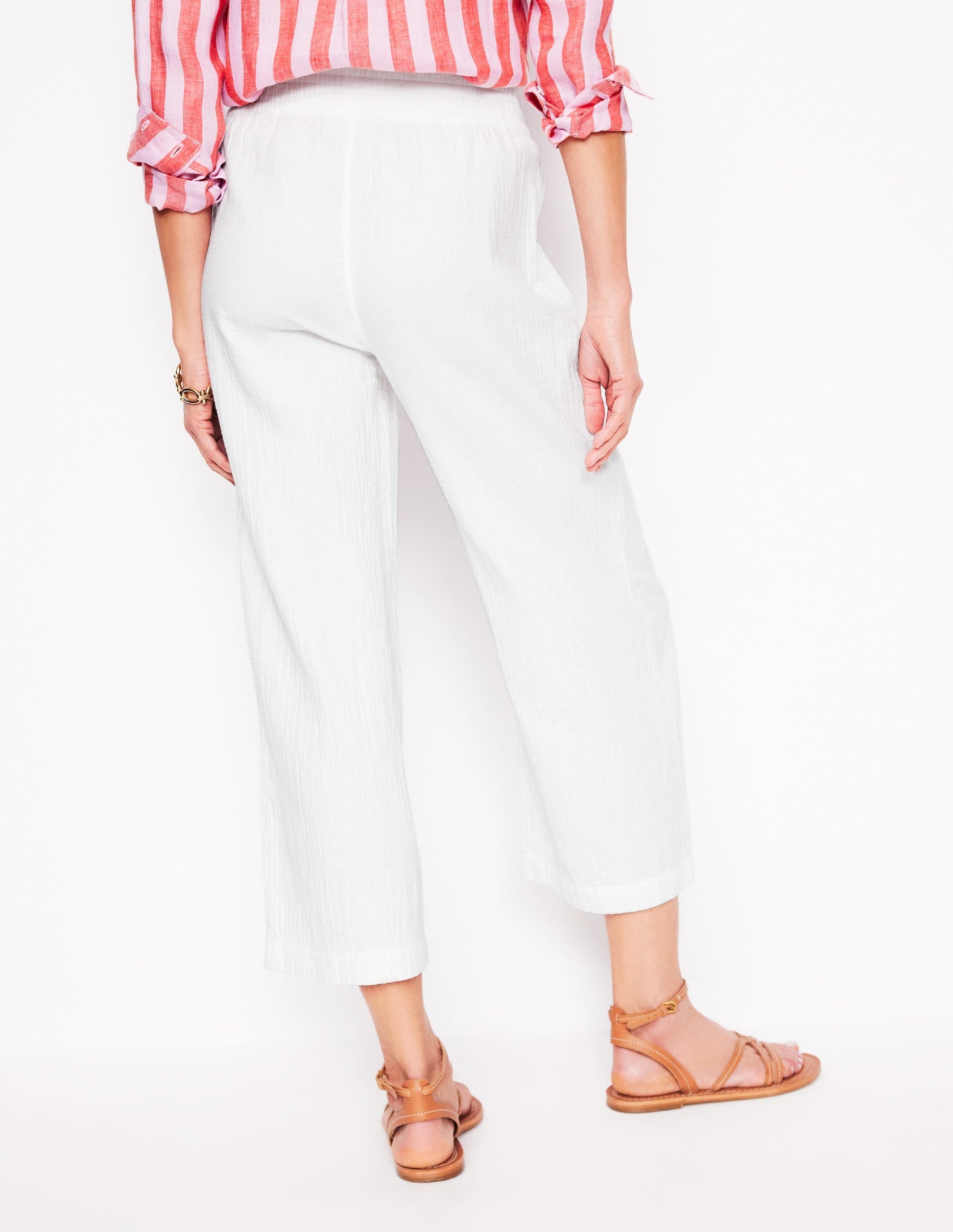 Cropped Double Cloth Trousers-White-4
