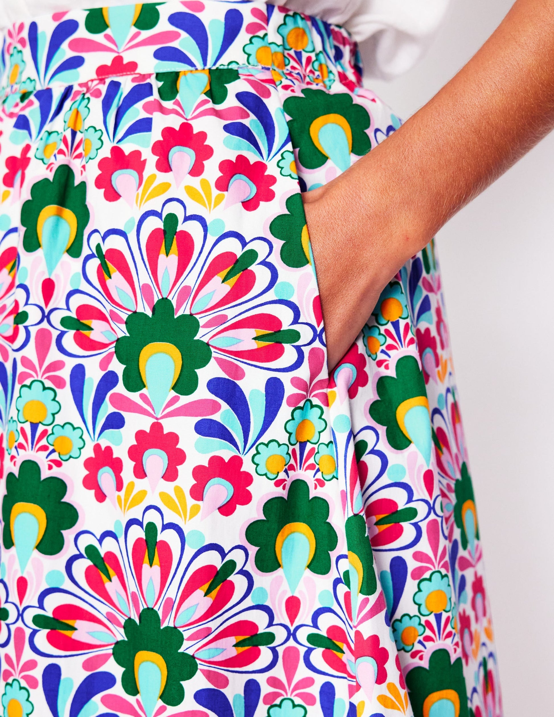 Hattie Poplin Midi Skirt-Multi, Decorative Dandelion-2
