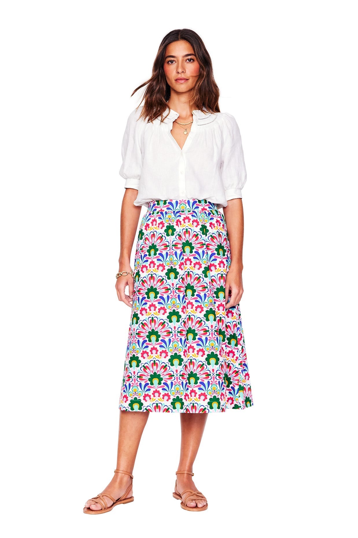 Hattie Poplin Midi Skirt-Multi, Decorative Dandelion - Image 5