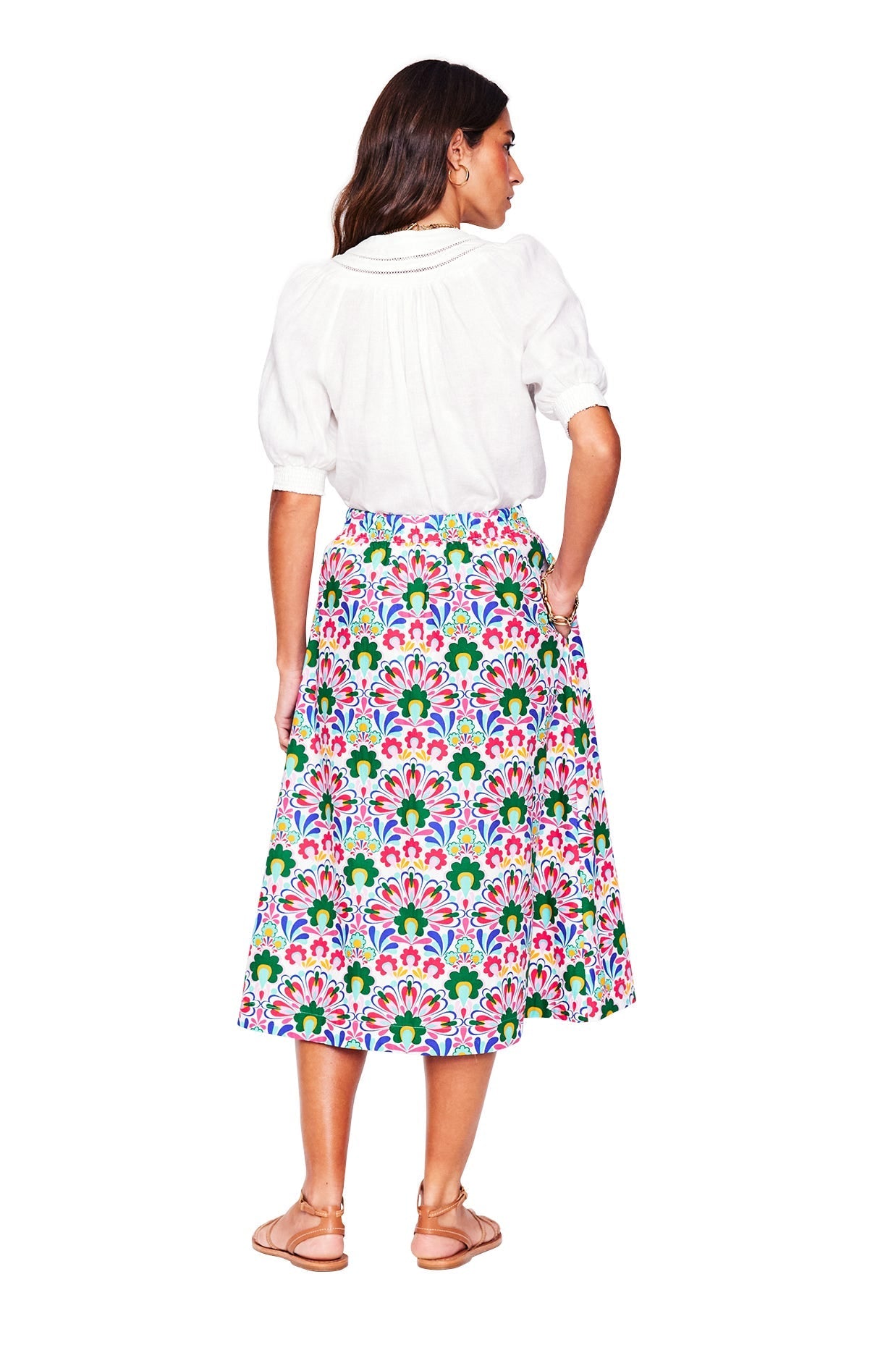 Hattie Poplin Midi Skirt-Multi, Decorative Dandelion-6
