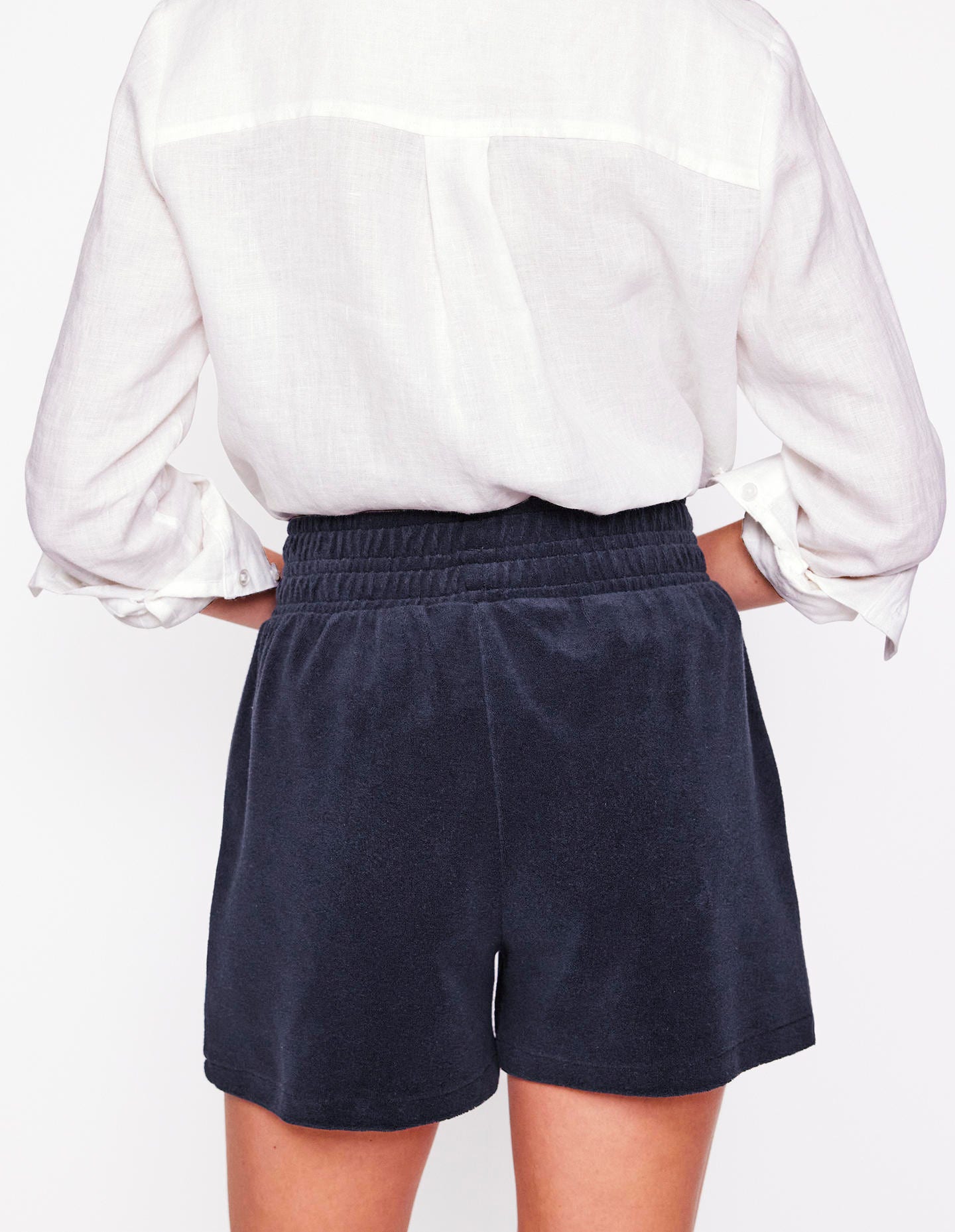 Smocked Towelling Short-Navy-3