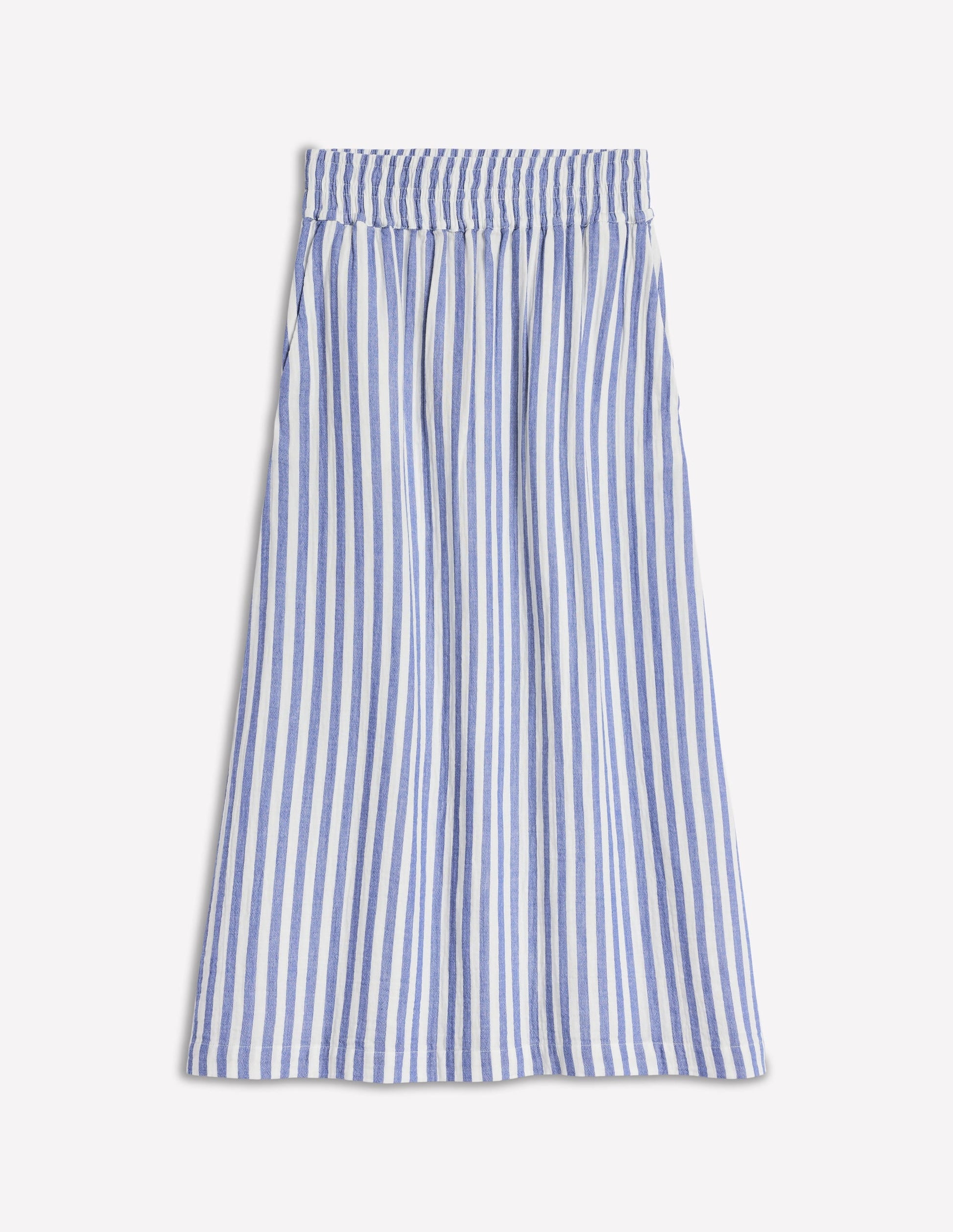 Doublecloth Smocked Midi Skirt-Bright Blue Stripe-5