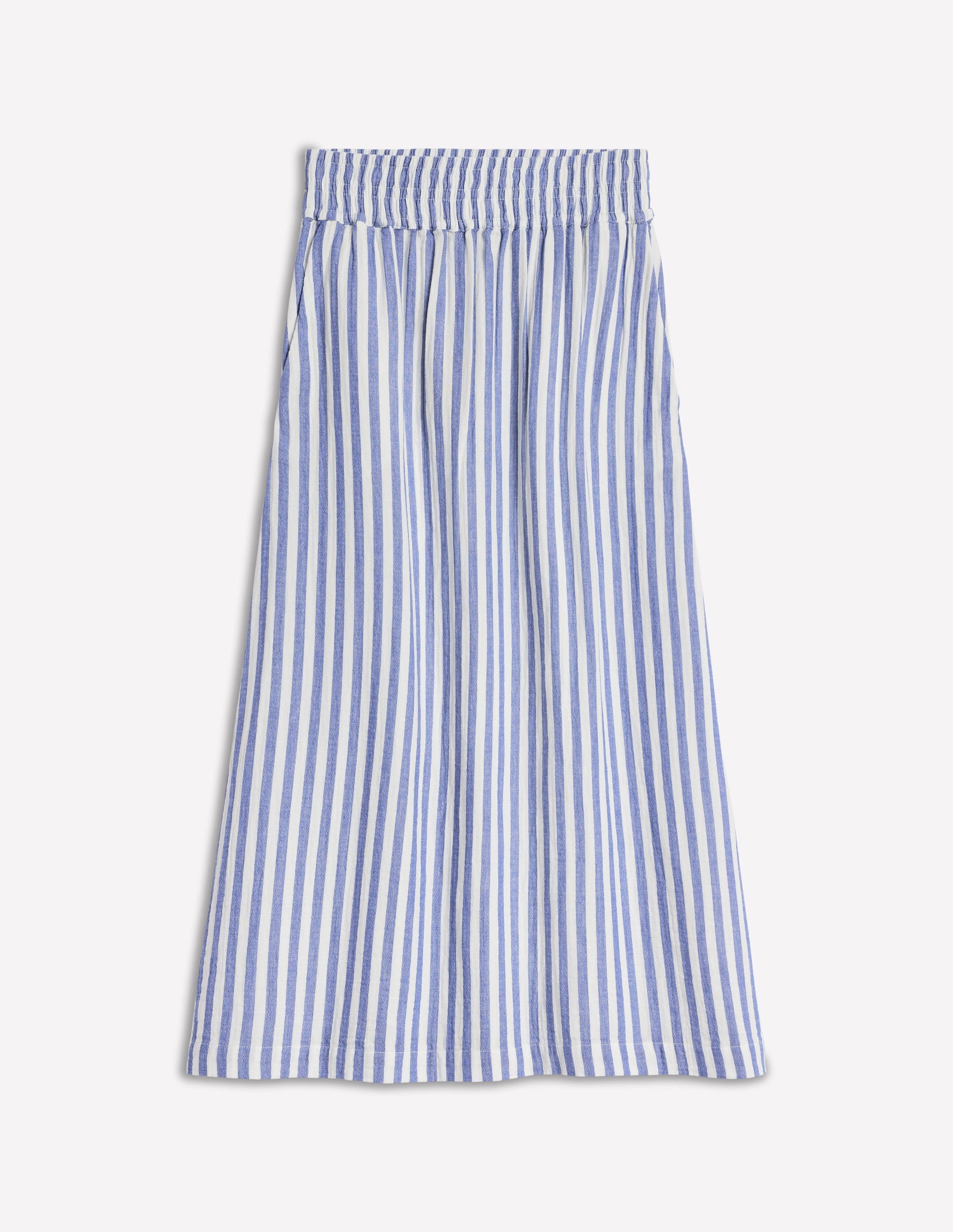 Doublecloth Smocked Midi Skirt-Bright Blue Stripe - Image 5