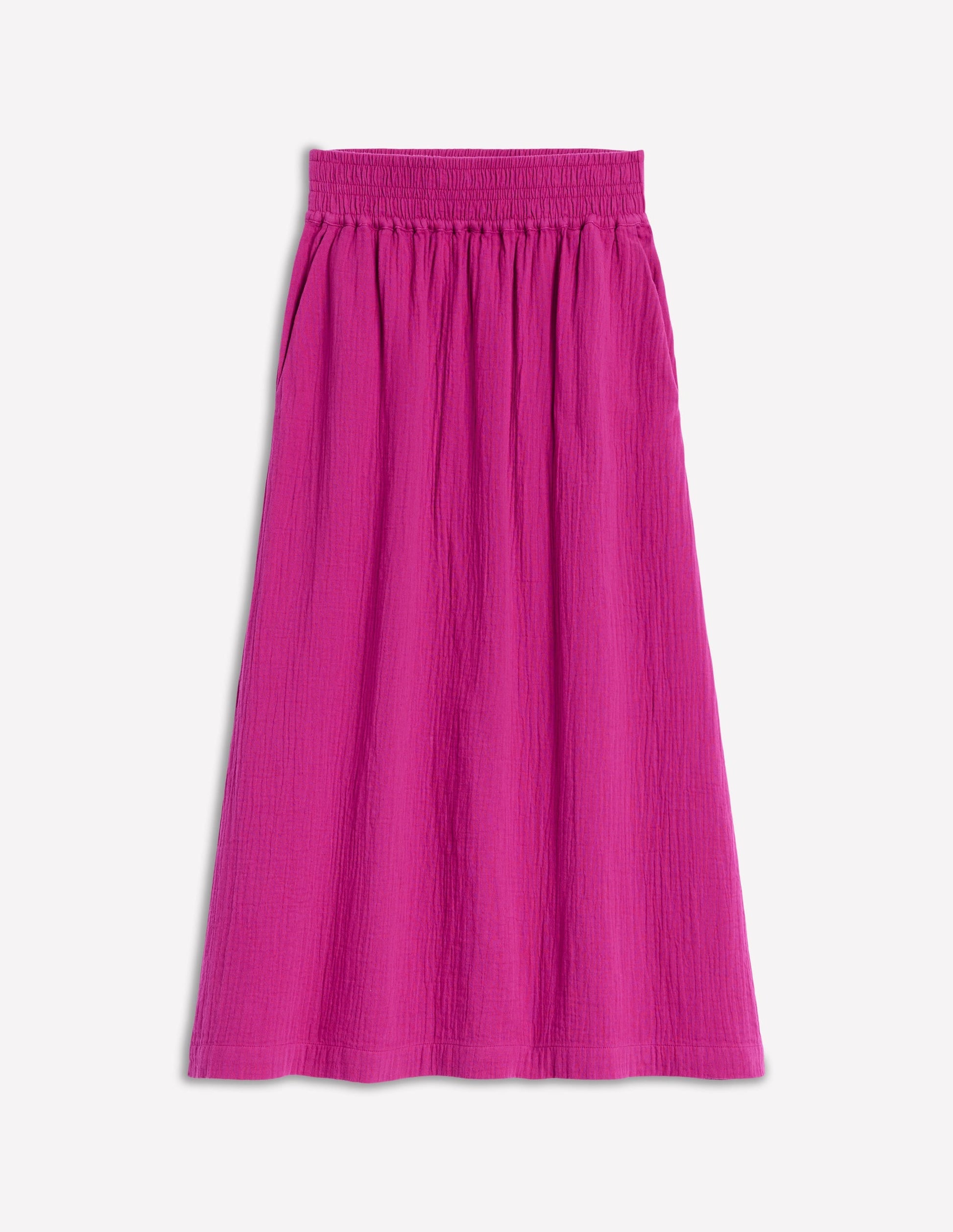 Doublecloth Smocked Midi Skirt-Fuchsia-5