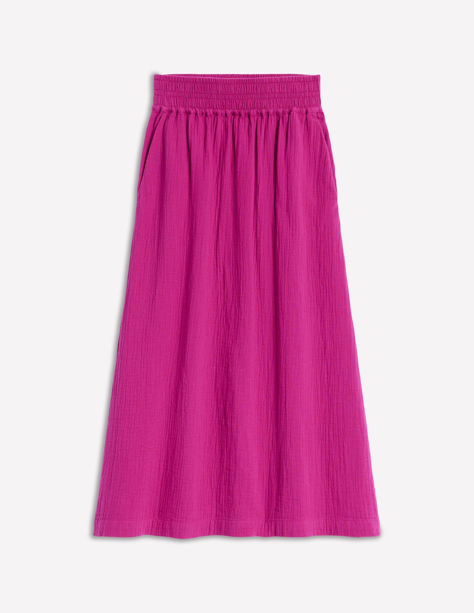 Doublecloth Smocked Midi Skirt-Fuchsia - Image 5