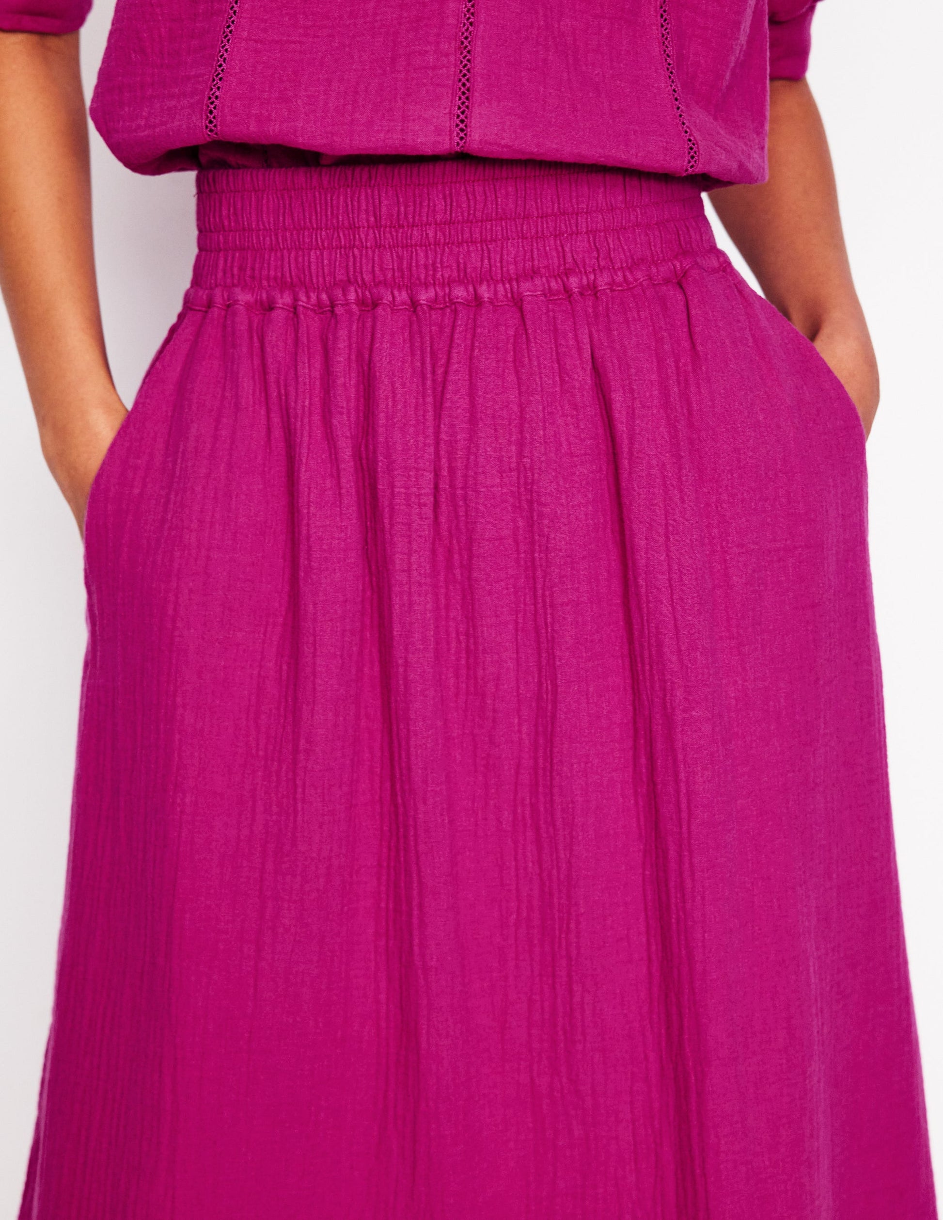 Doublecloth Smocked Midi Skirt-Fuchsia-2