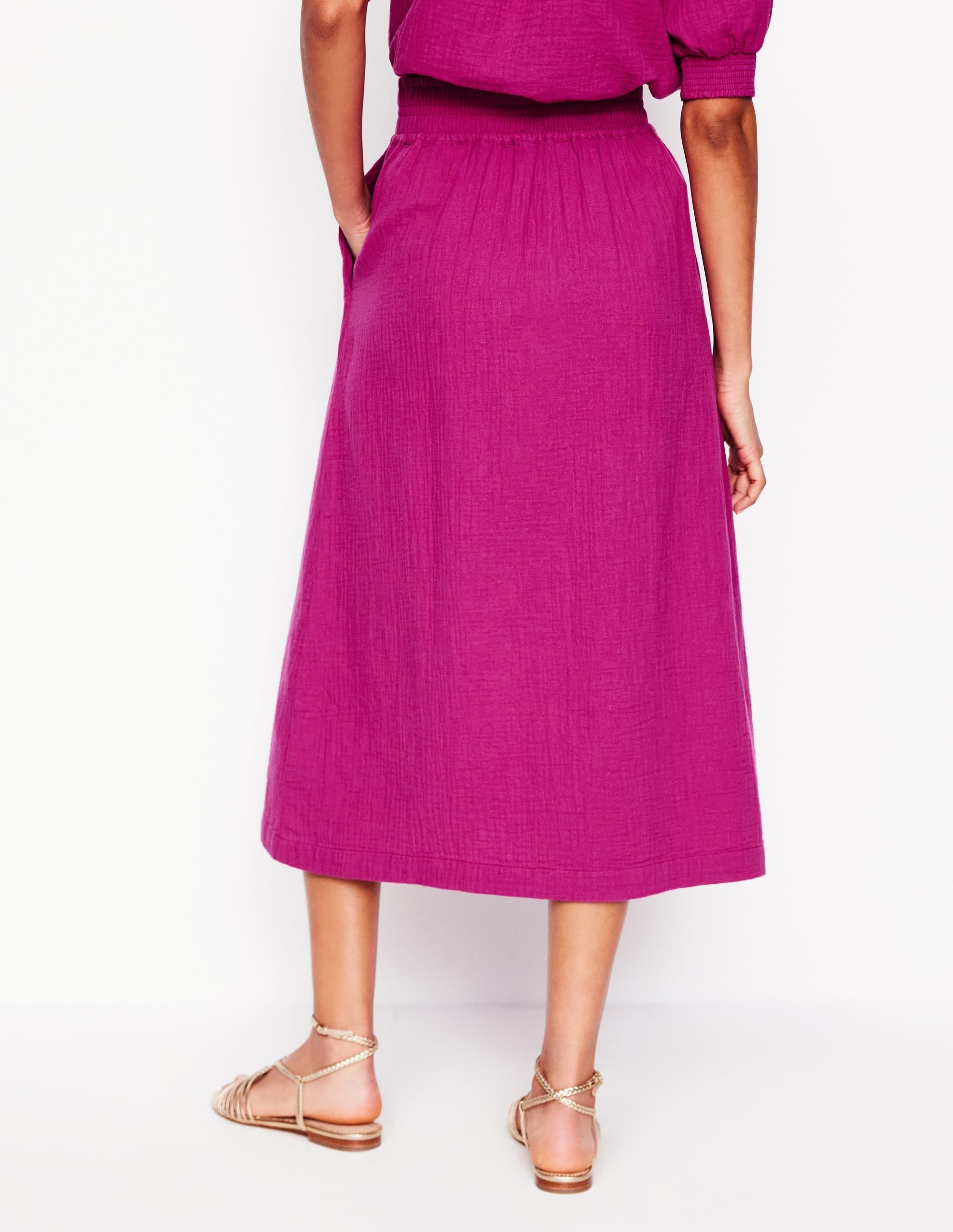 Doublecloth Smocked Midi Skirt-Fuchsia - Image 3