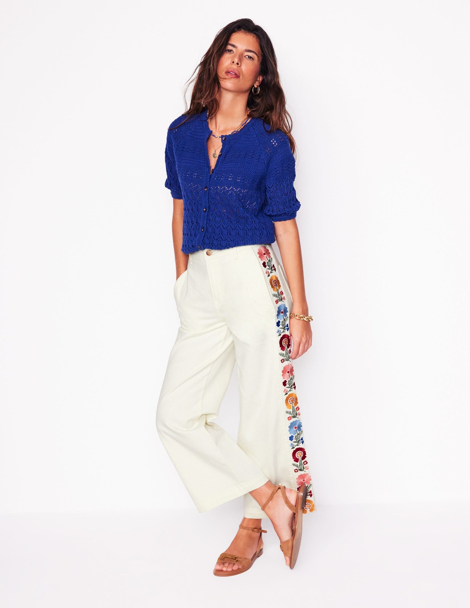 Cropped Embroidered Jeans-Ivory Embroidery-1