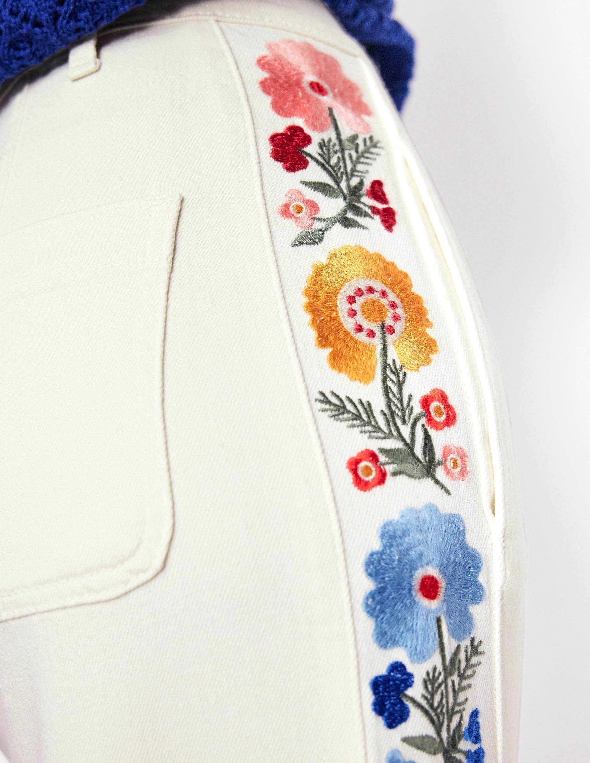 Cropped Embroidered Jeans-Ivory Embroidery - Image 2