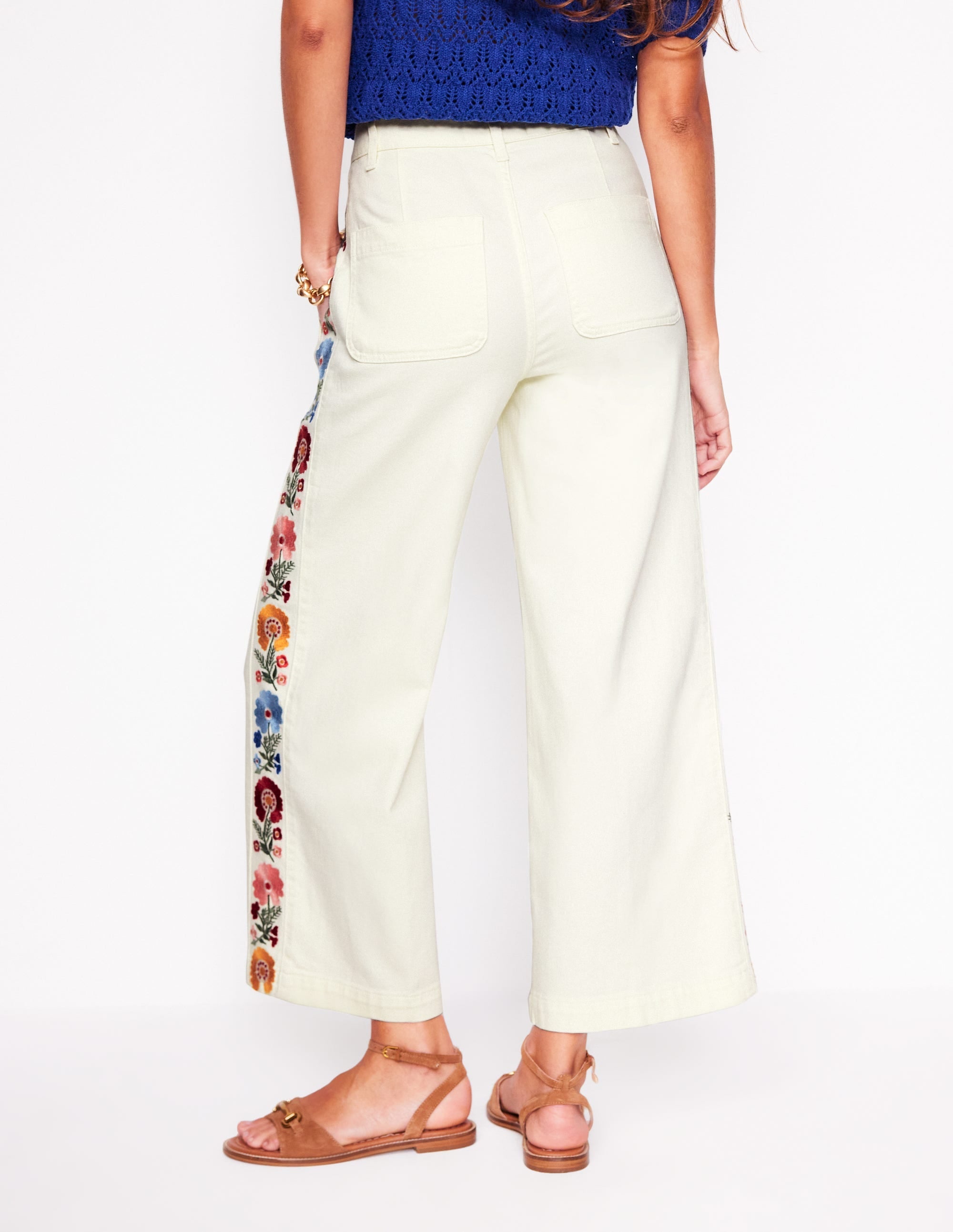 Cropped Embroidered Jeans-Ivory Embroidery - Image 5