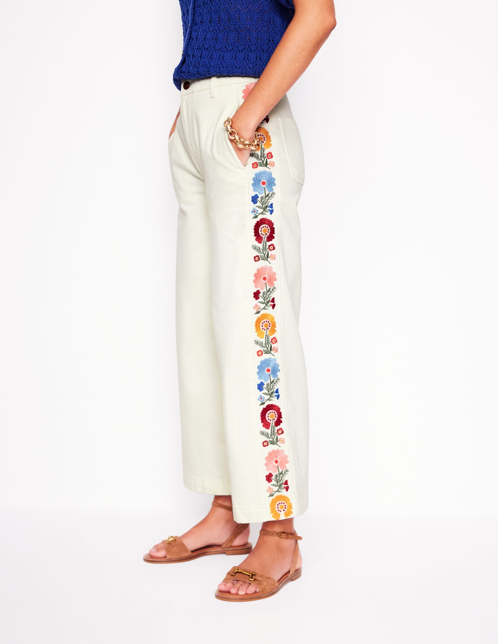 Cropped Embroidered Jeans-Ivory Embroidery - Image 6