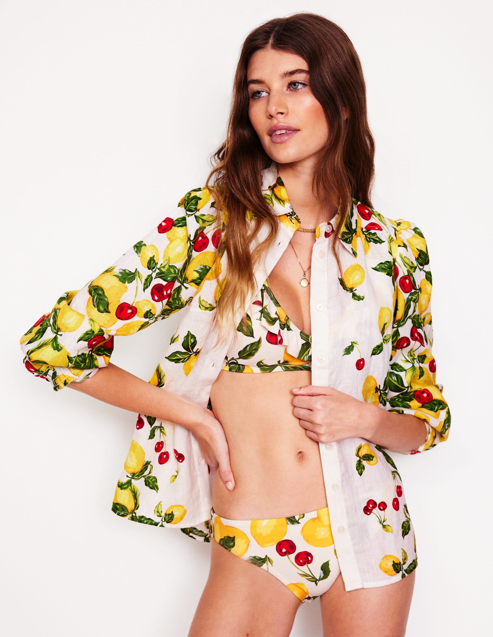 Classic Bikini Bottoms-Ivory, Cherries and Lemons-1