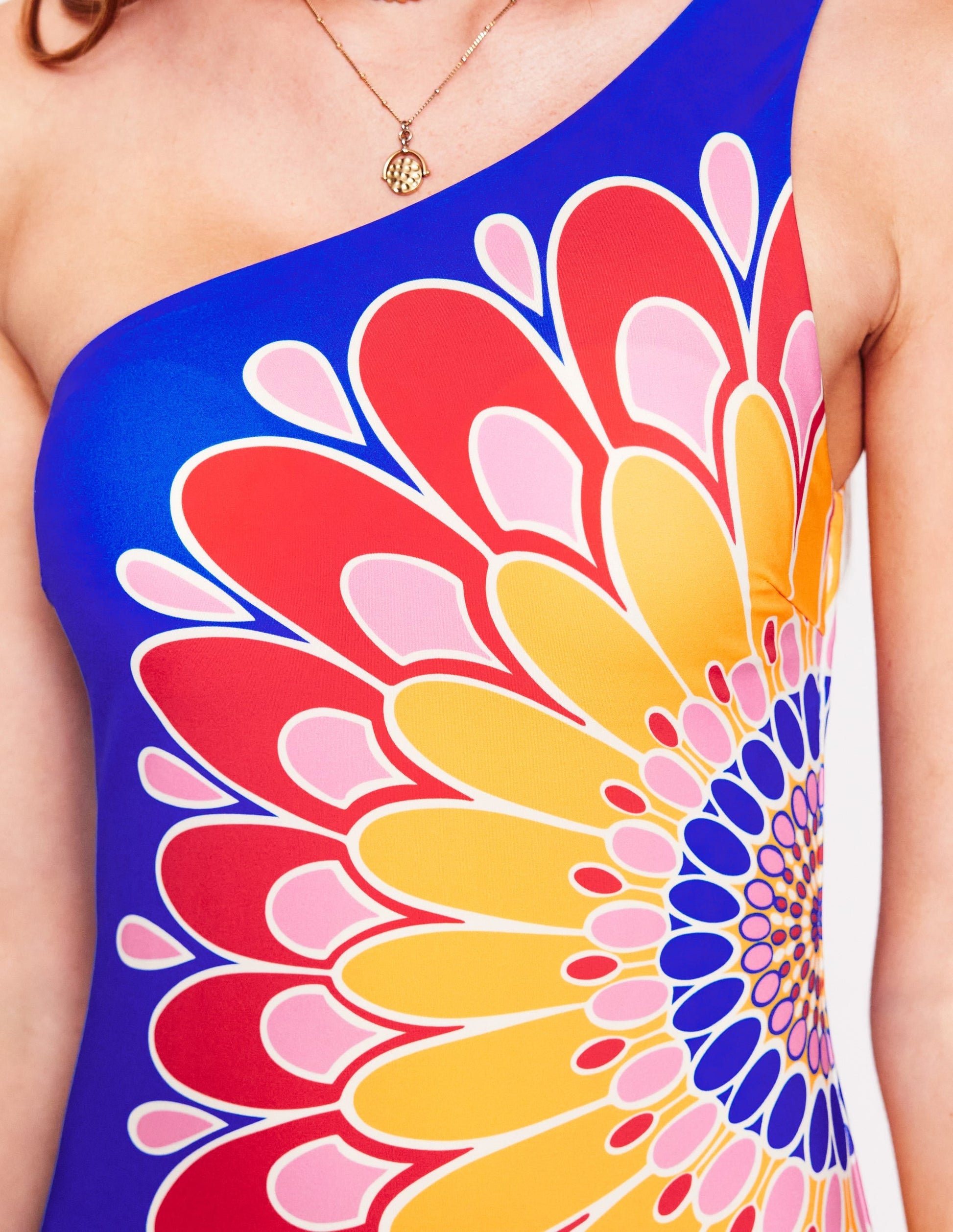 One Shoulder Swimsuit-Blue, Artisan Petal-2