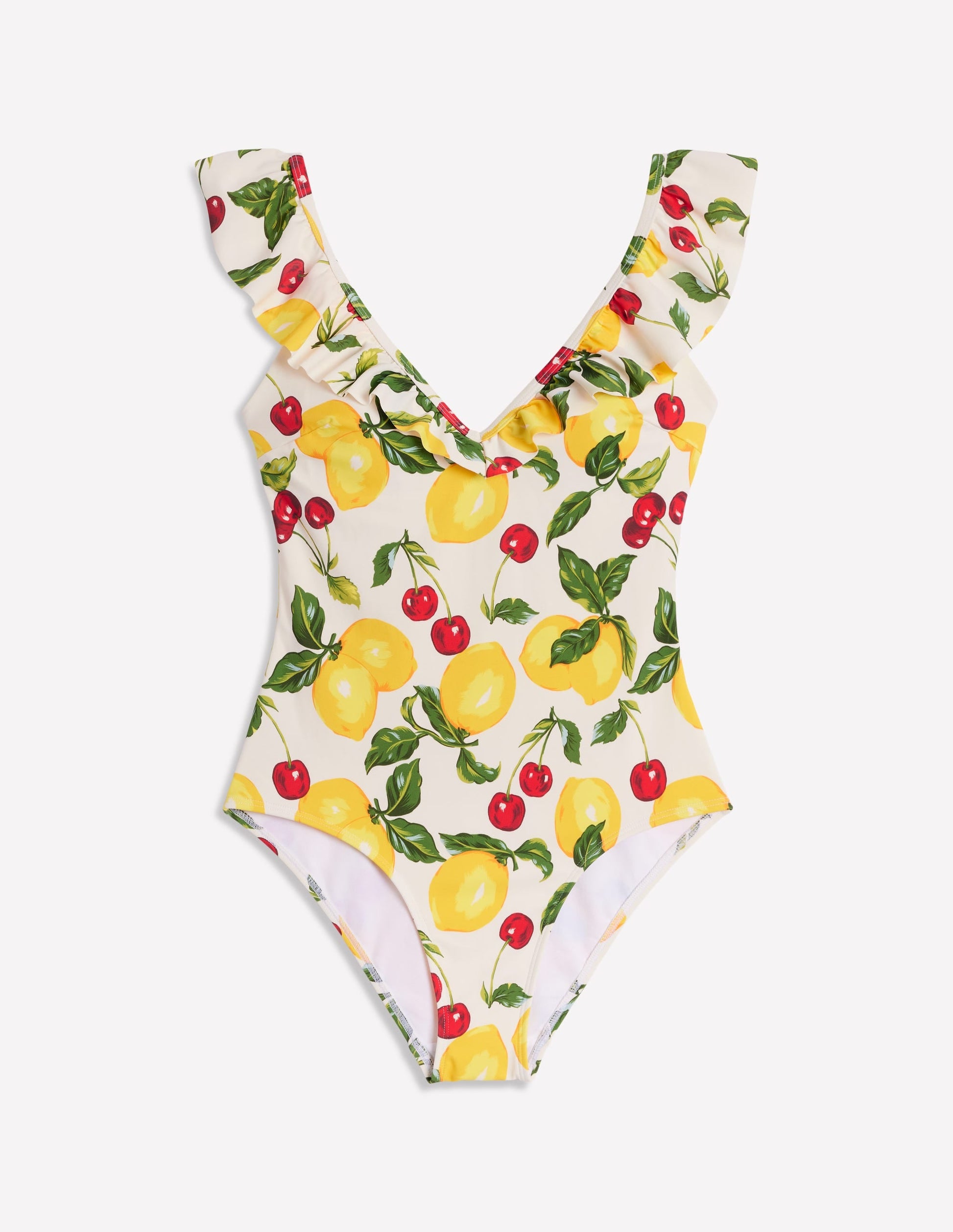 Evia Ruffle Swimsuit-Ivory, Cherries and Lemons-5
