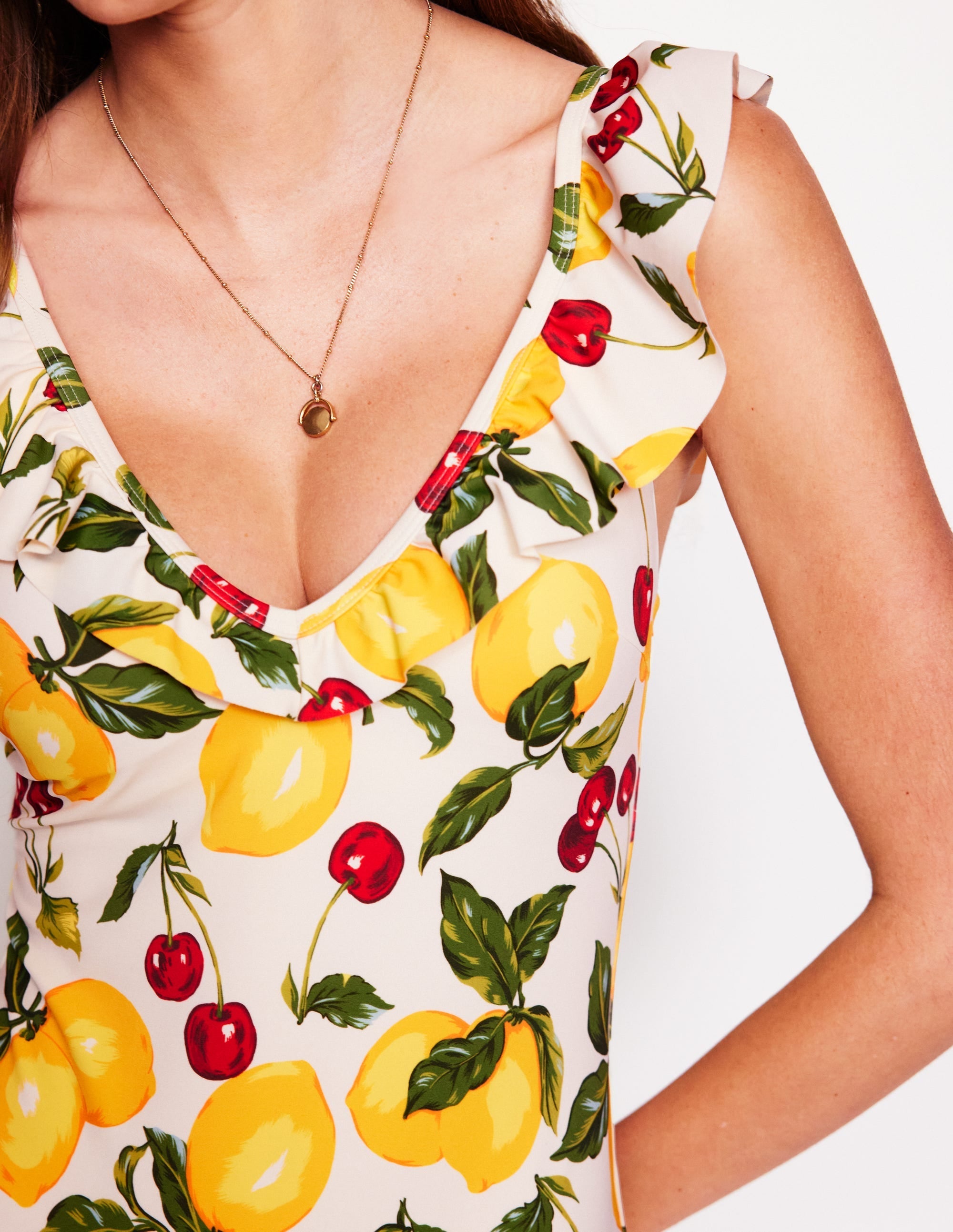 Evia Ruffle Swimsuit-Ivory, Cherries and Lemons - Image 2