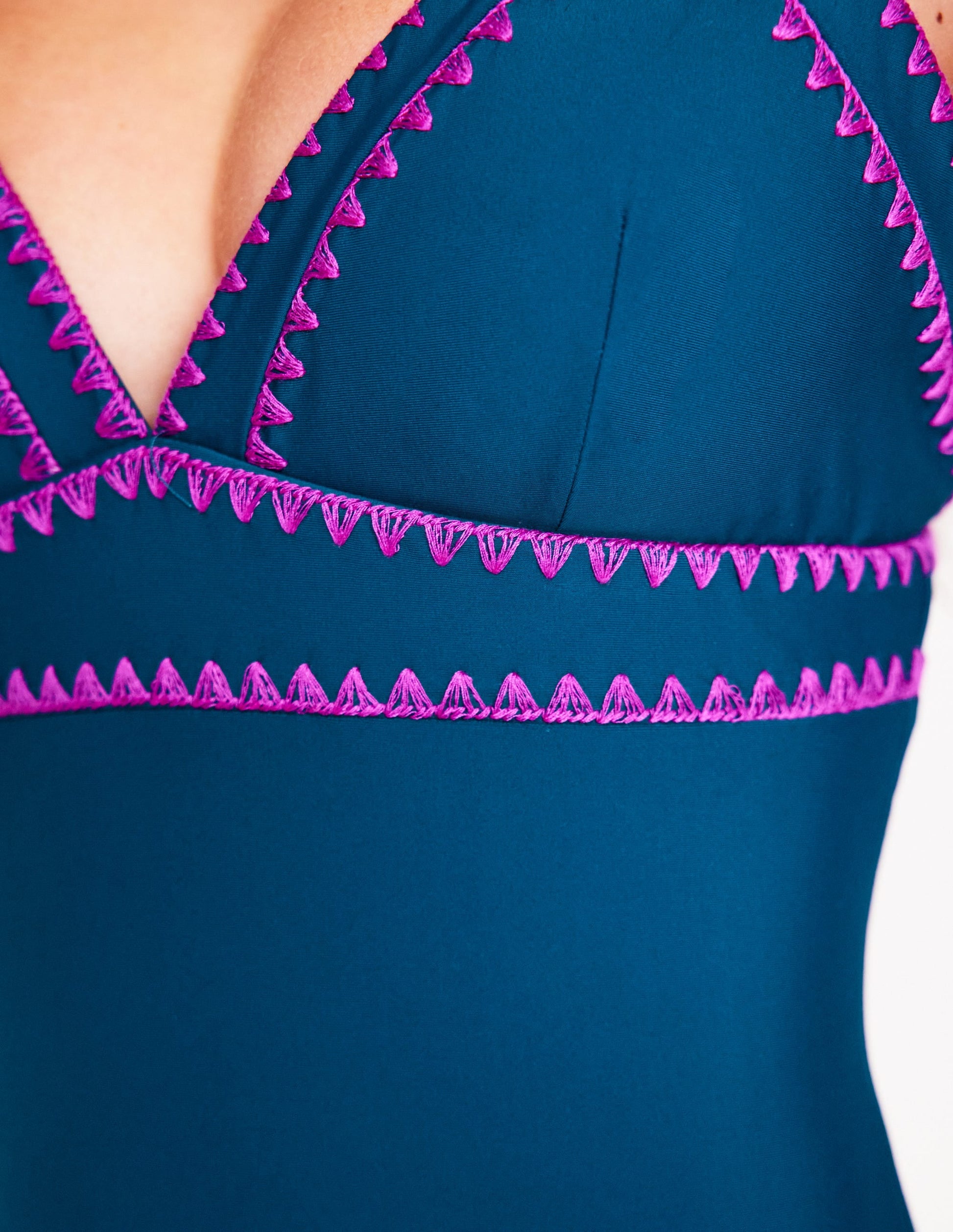 Kasos String V Neck Swimsuit-Oceanside, Very Fuchsia-2