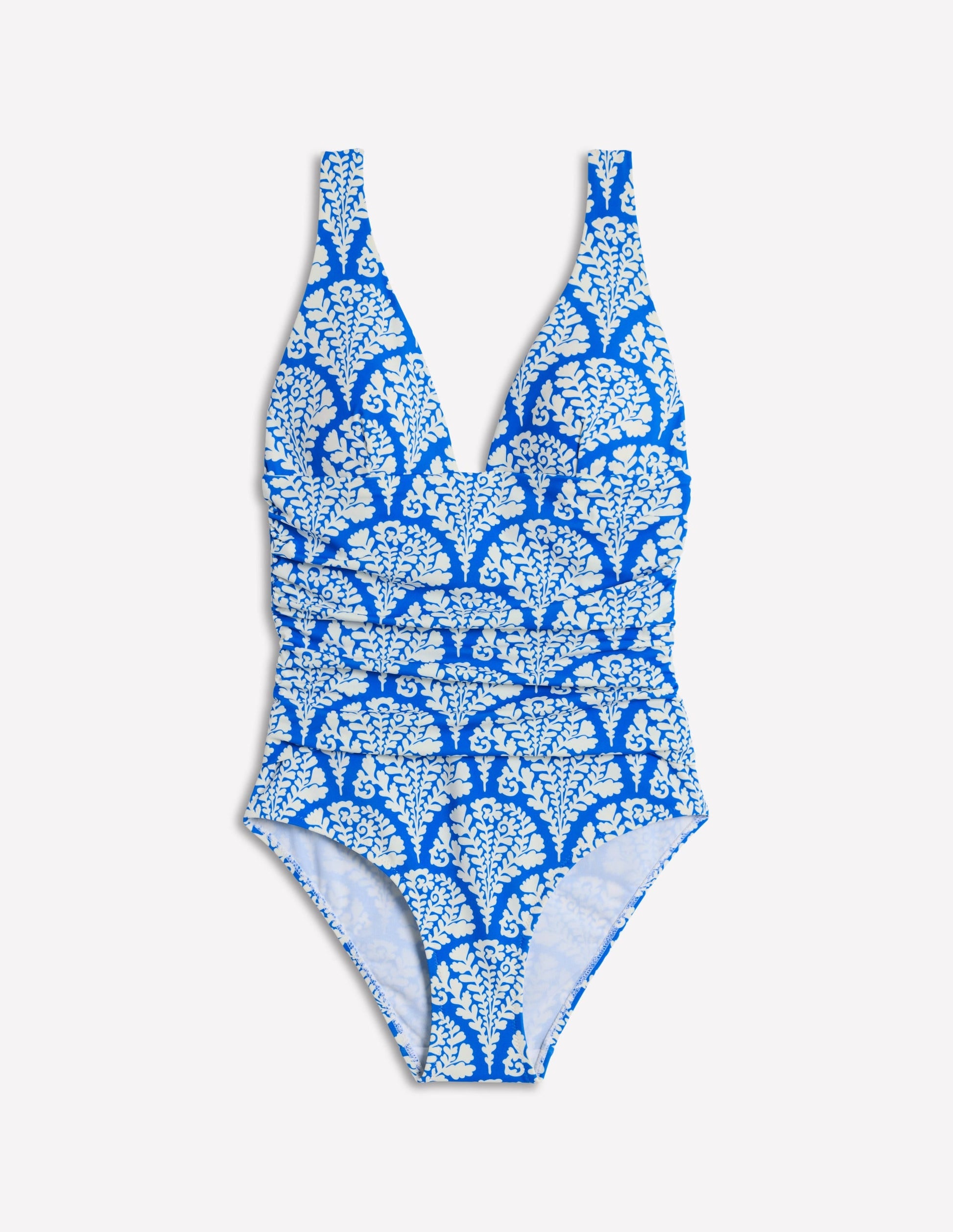 Mykonos Deep V Swimsuit-Cerulean Blue, Blossomy-6