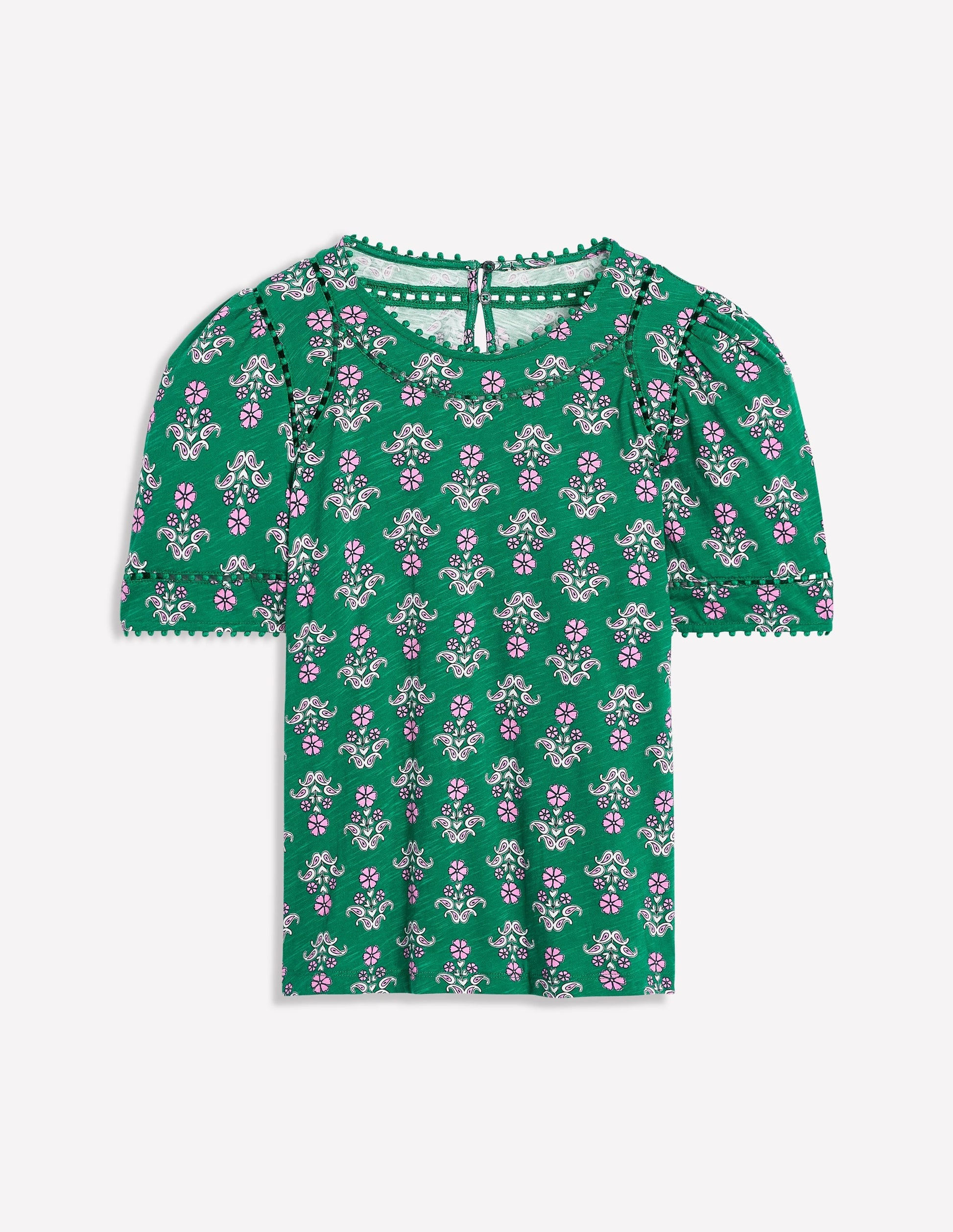Mila Trim Detail Top-Forest Grass, Pansy Stamp-5