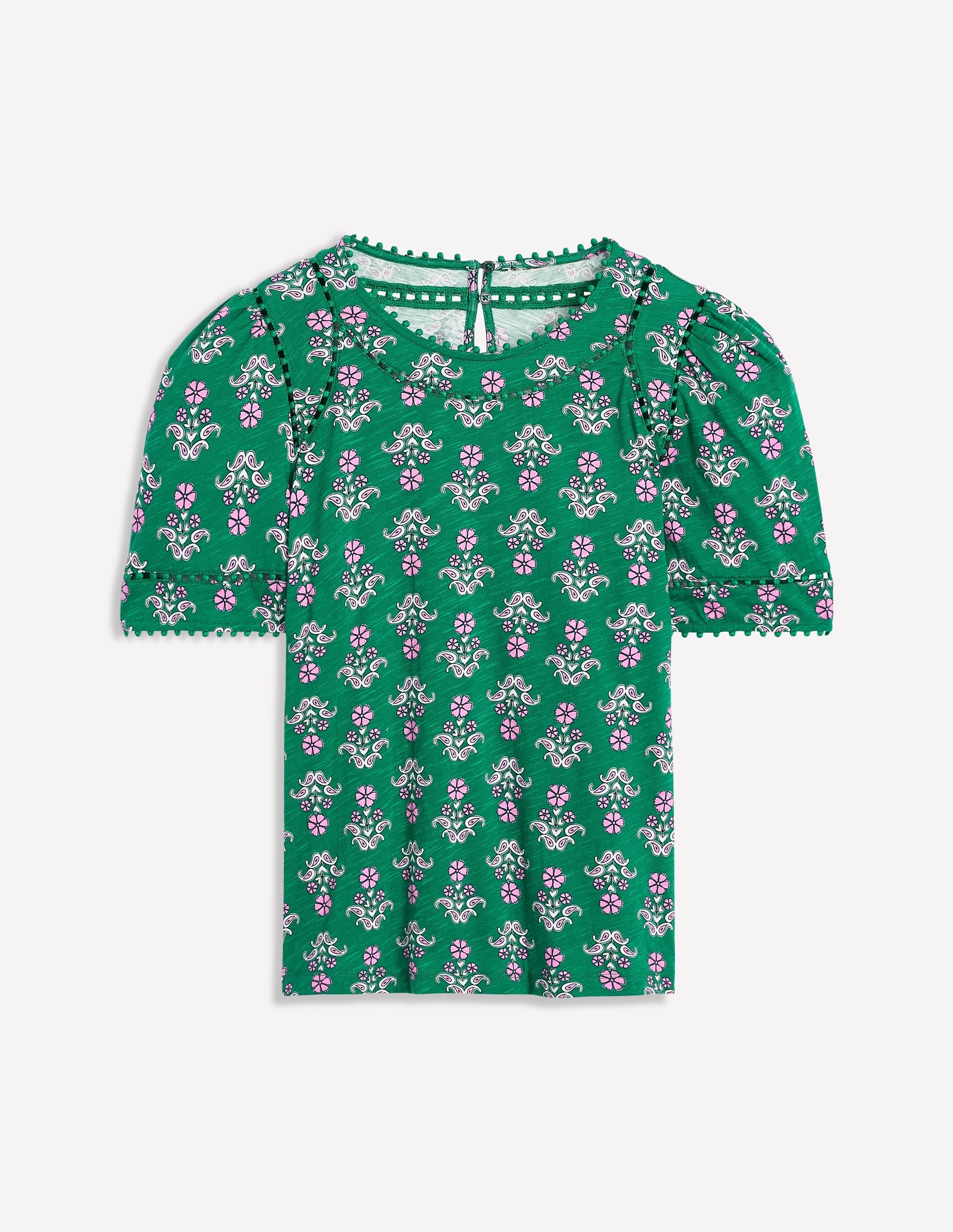 Mila Trim Detail Top-Forest Grass, Pansy Stamp - Image 5