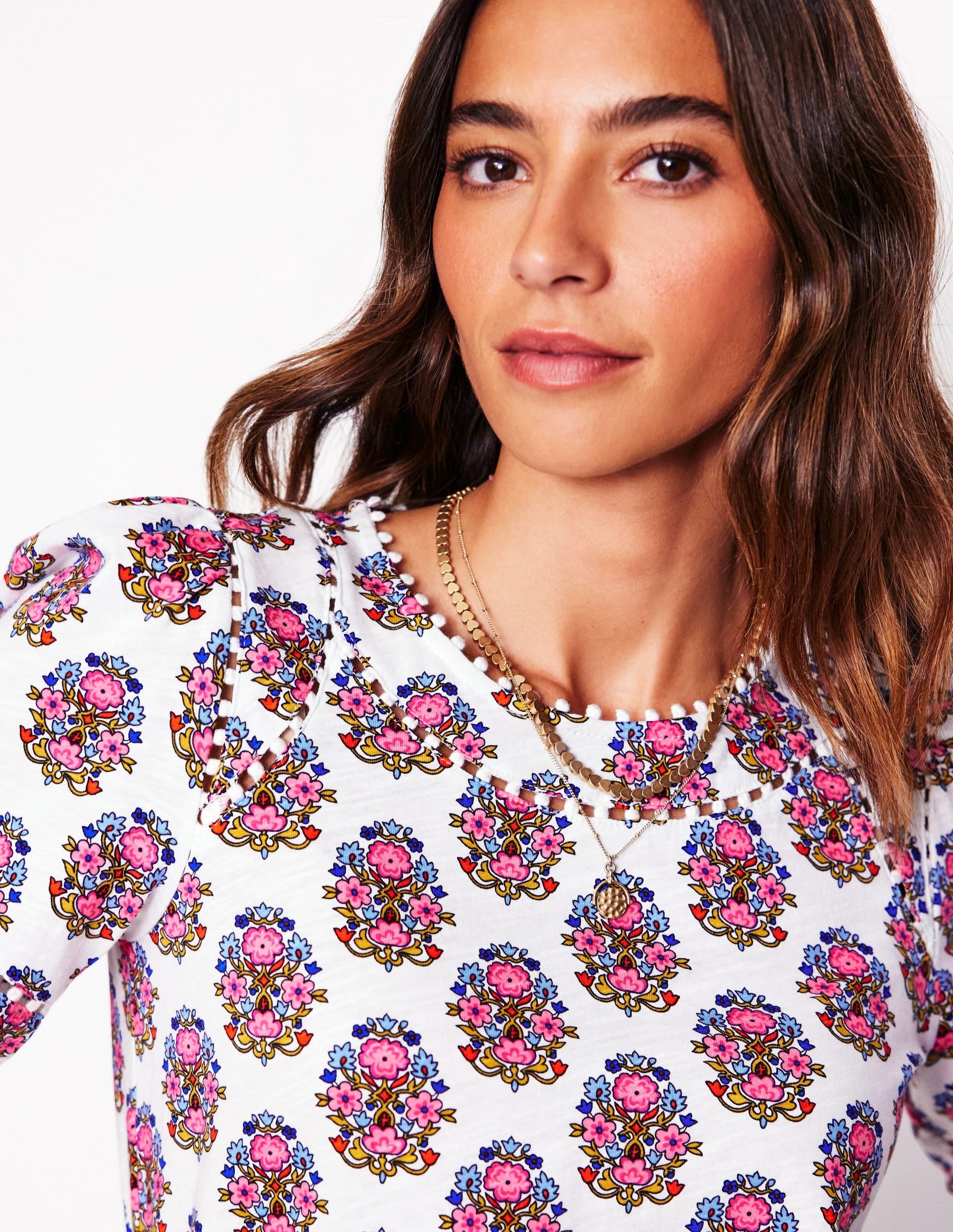 Mila Trim Detail Top-Ivory, Wildflower Stamp-2
