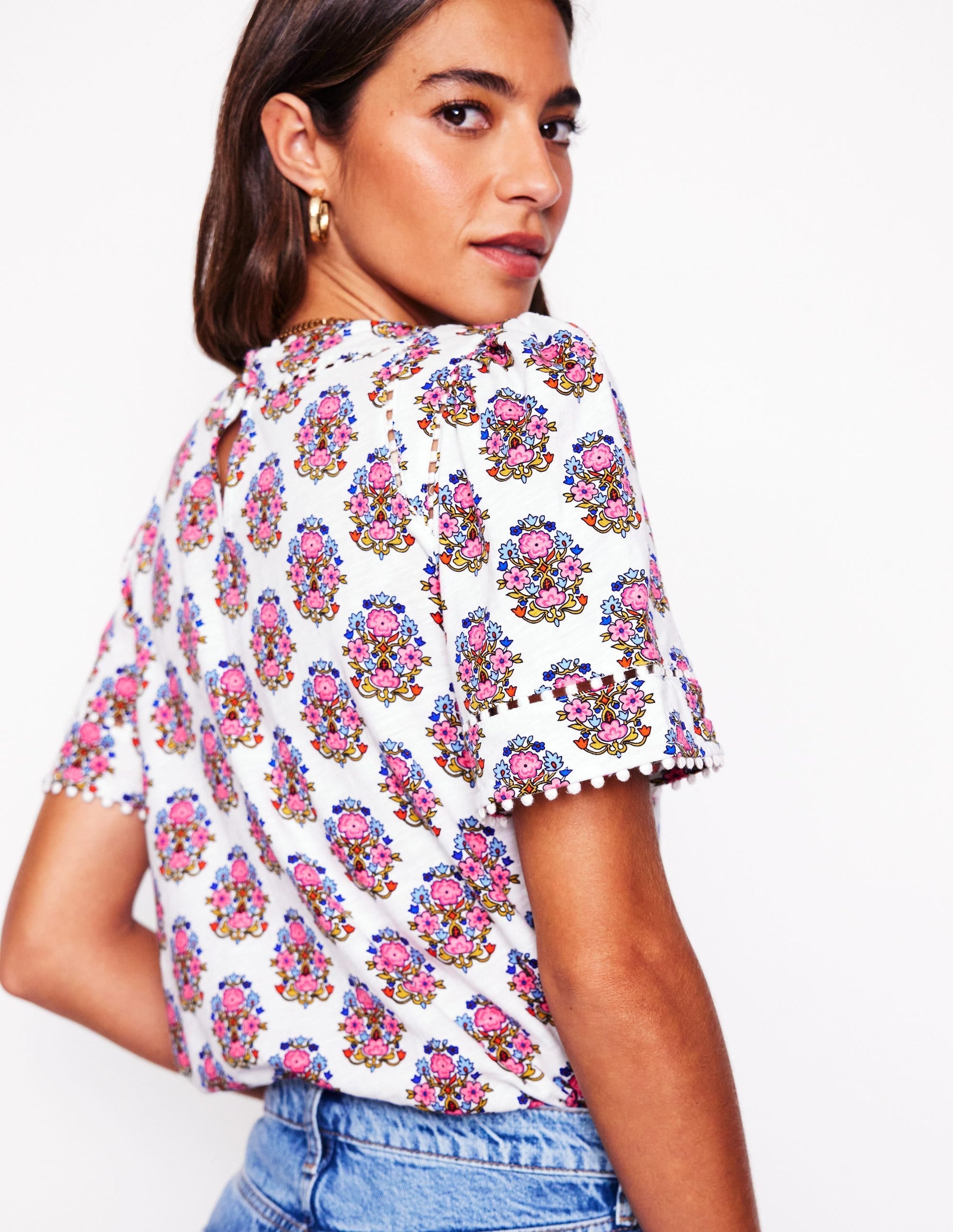 Mila Trim Detail Top-Ivory, Wildflower Stamp-3