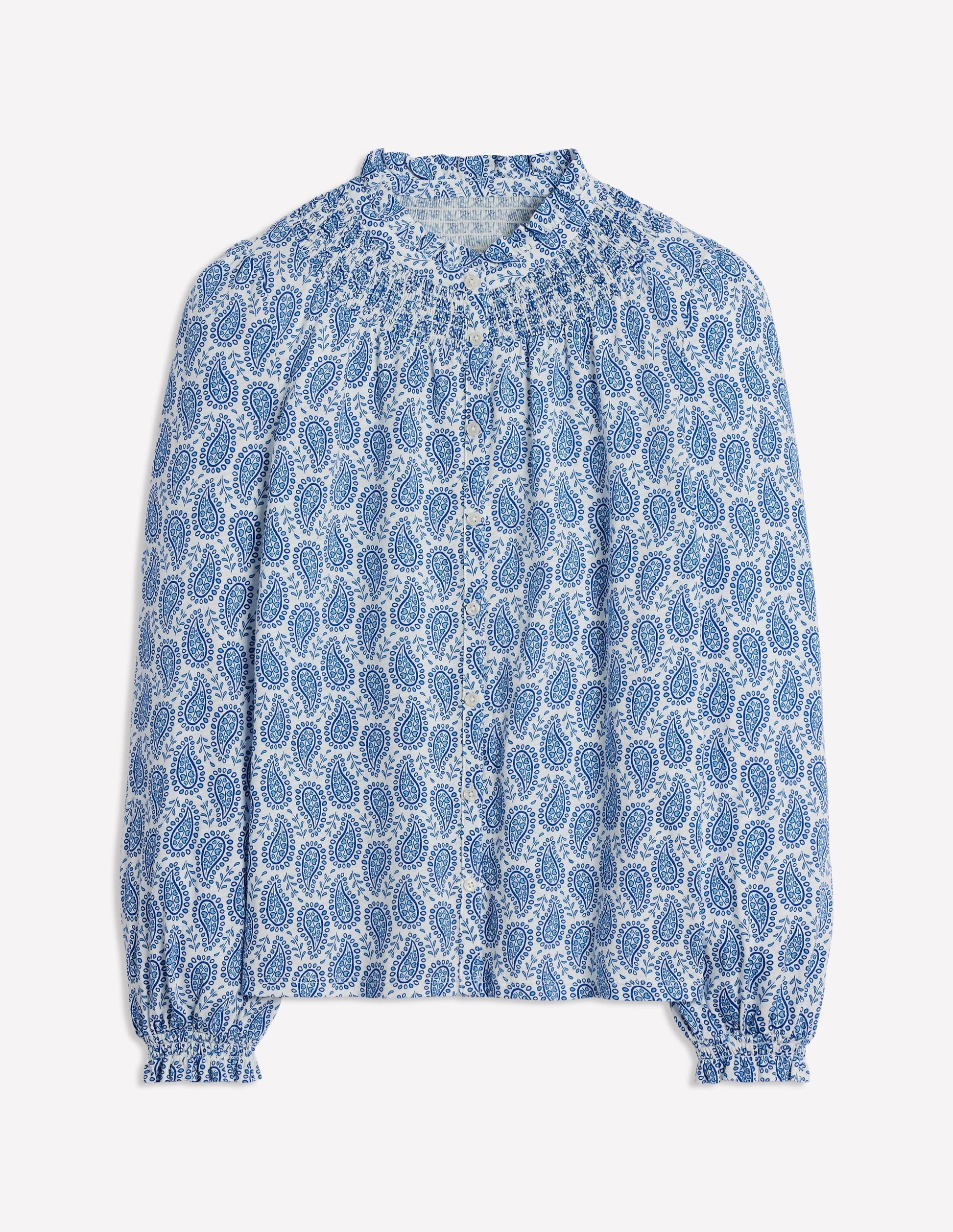 Fay Smocked Jersey Shirt-Gallery Blue, Paisley Heart-5