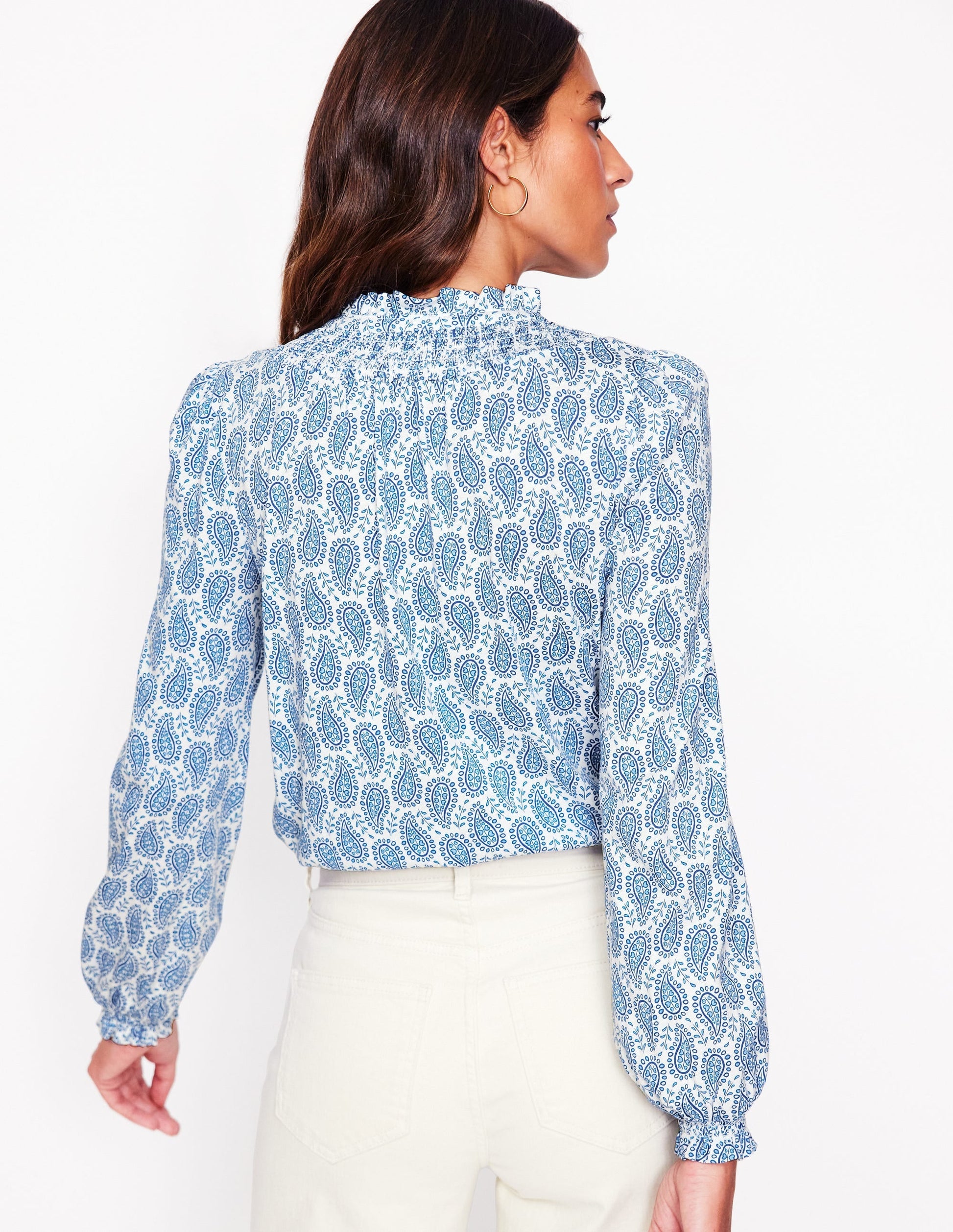 Fay Smocked Jersey Shirt-Gallery Blue, Paisley Heart-3