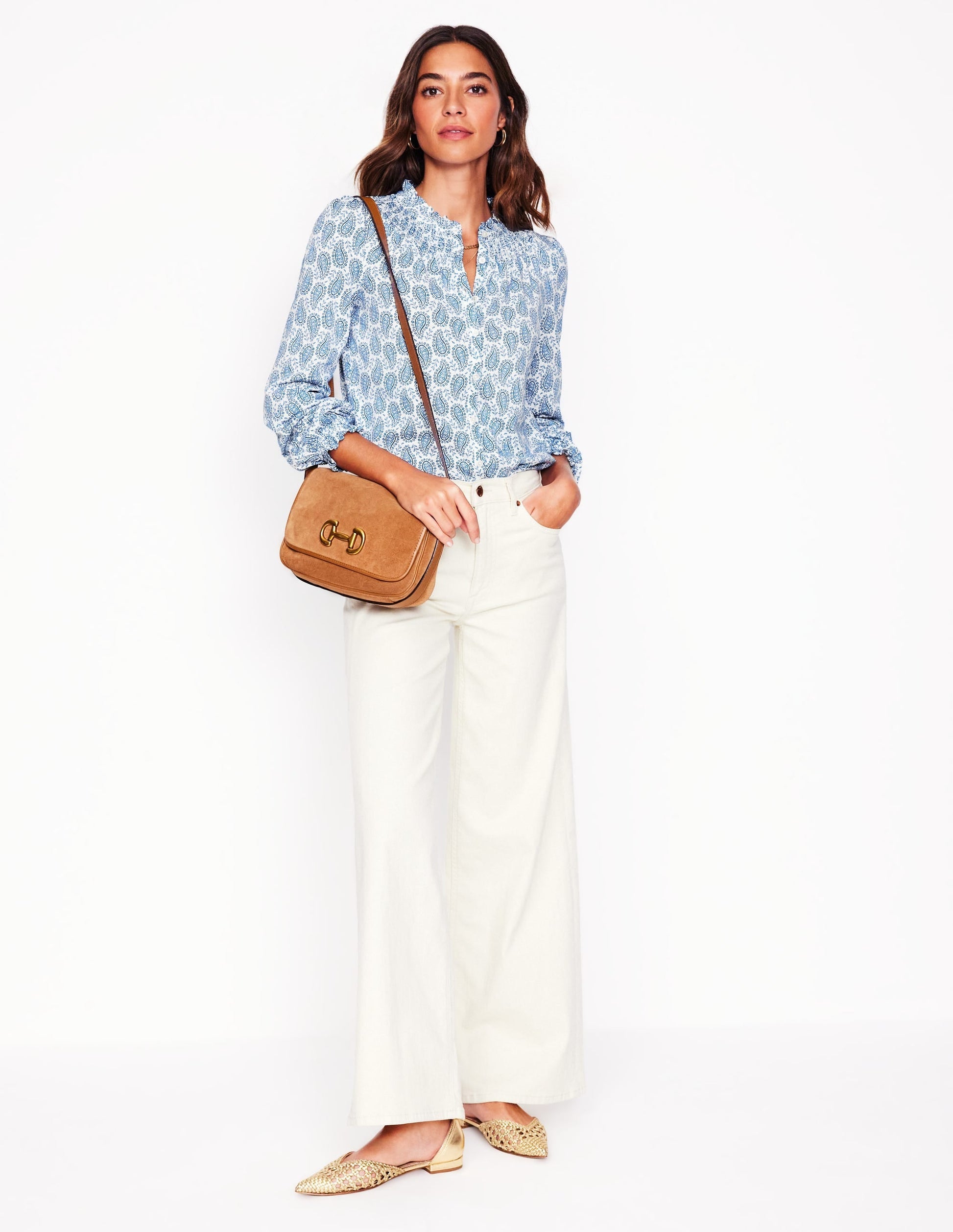 Fay Smocked Jersey Shirt-Gallery Blue, Paisley Heart-4