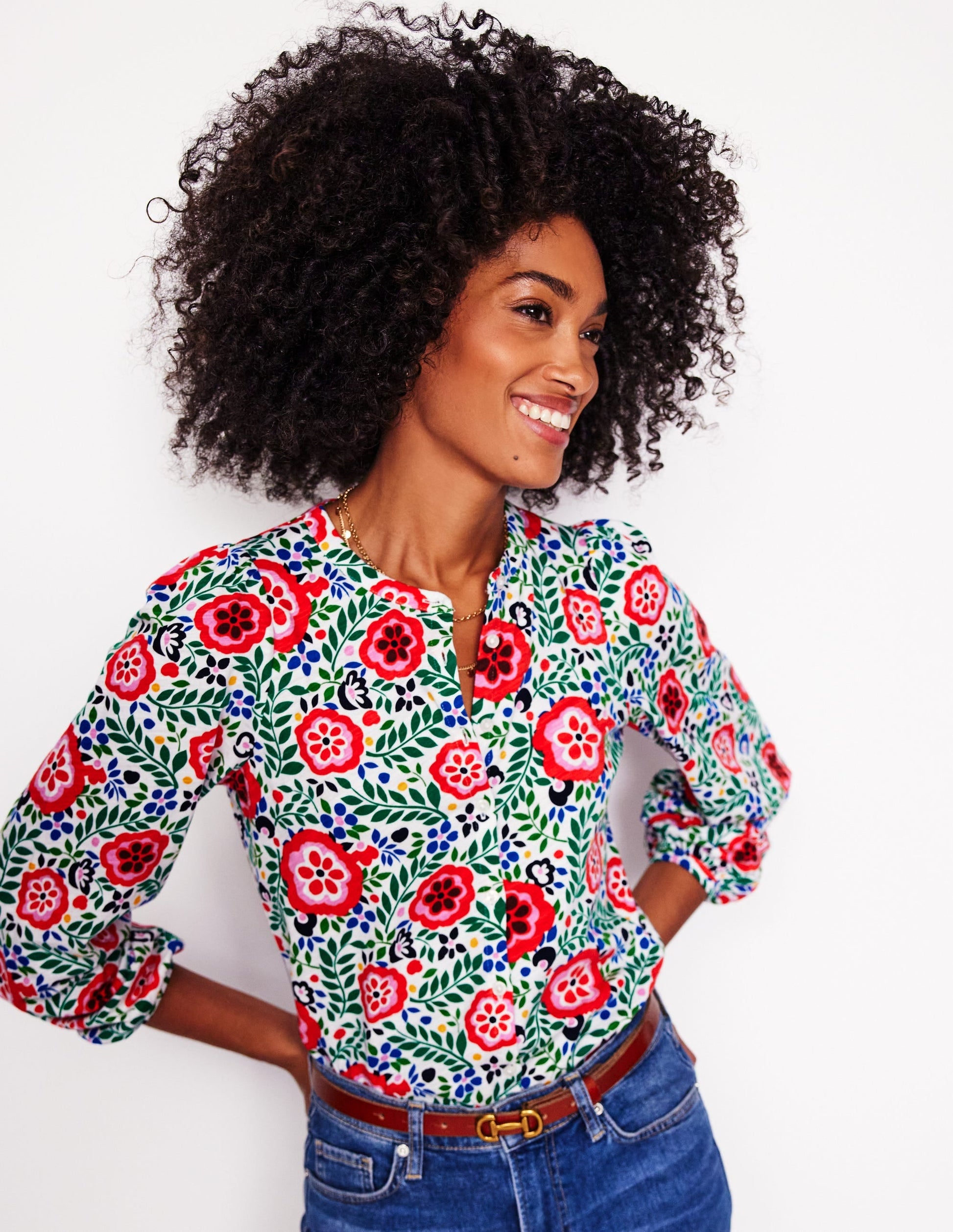 Marina Jersey Shirt-Multi, Foliage Scatter-4