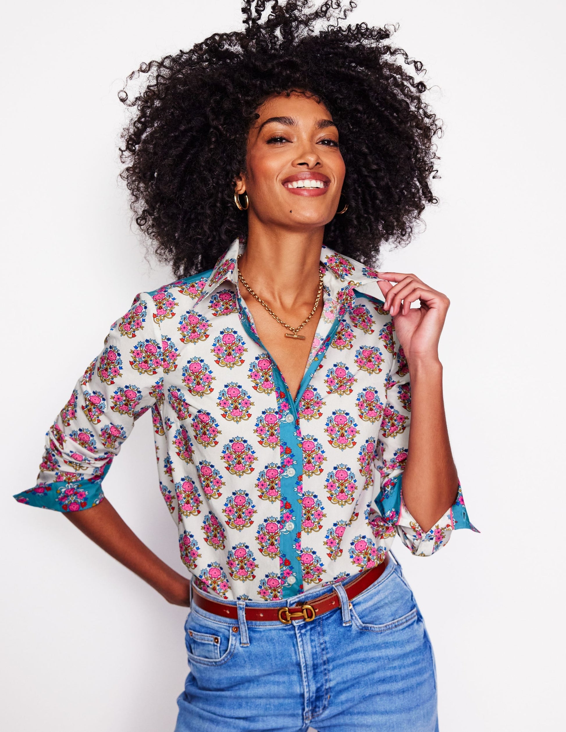 Sienna Cotton Shirt-Ivory, Wildflower Stamp-1