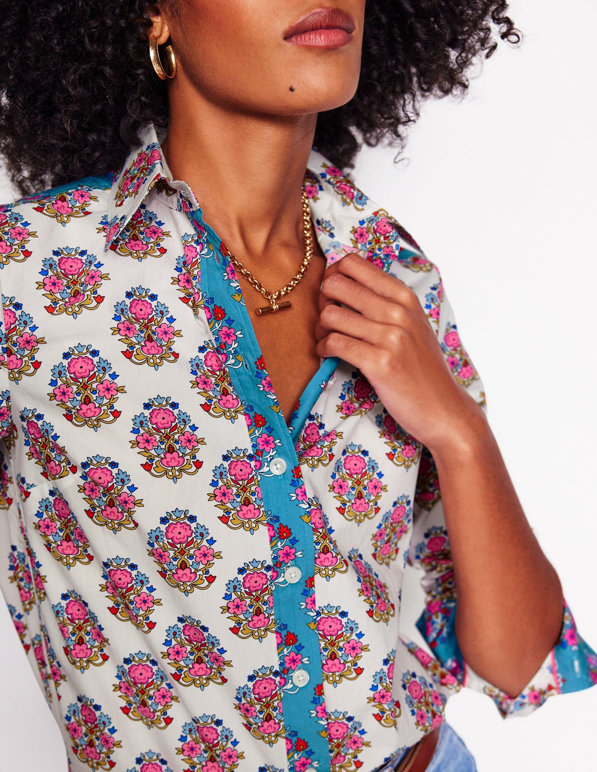 Sienna Cotton Shirt-Ivory, Wildflower Stamp-2